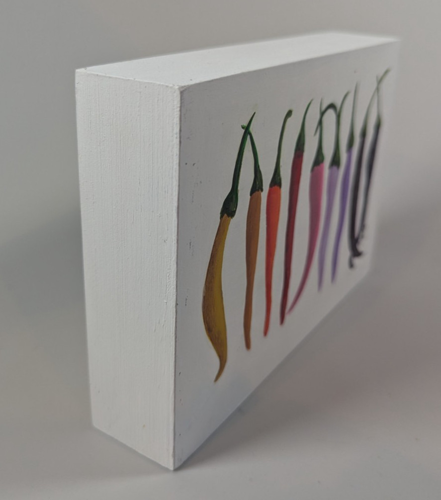 Chilis 7in x5in x1.5in Acrylic on Wood