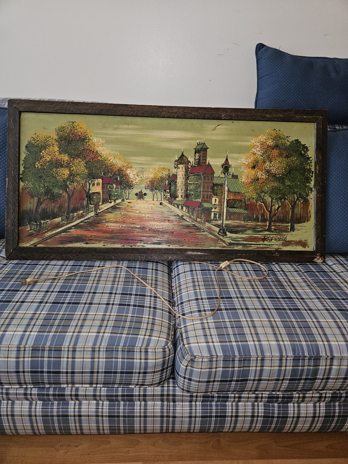 Vintage Lighted Oil Painting By Ashbrook