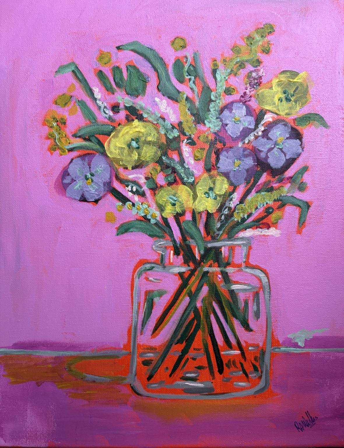 Expressionism 11×14 Pink Floral Canvas unframed OOAK signed art Brand New