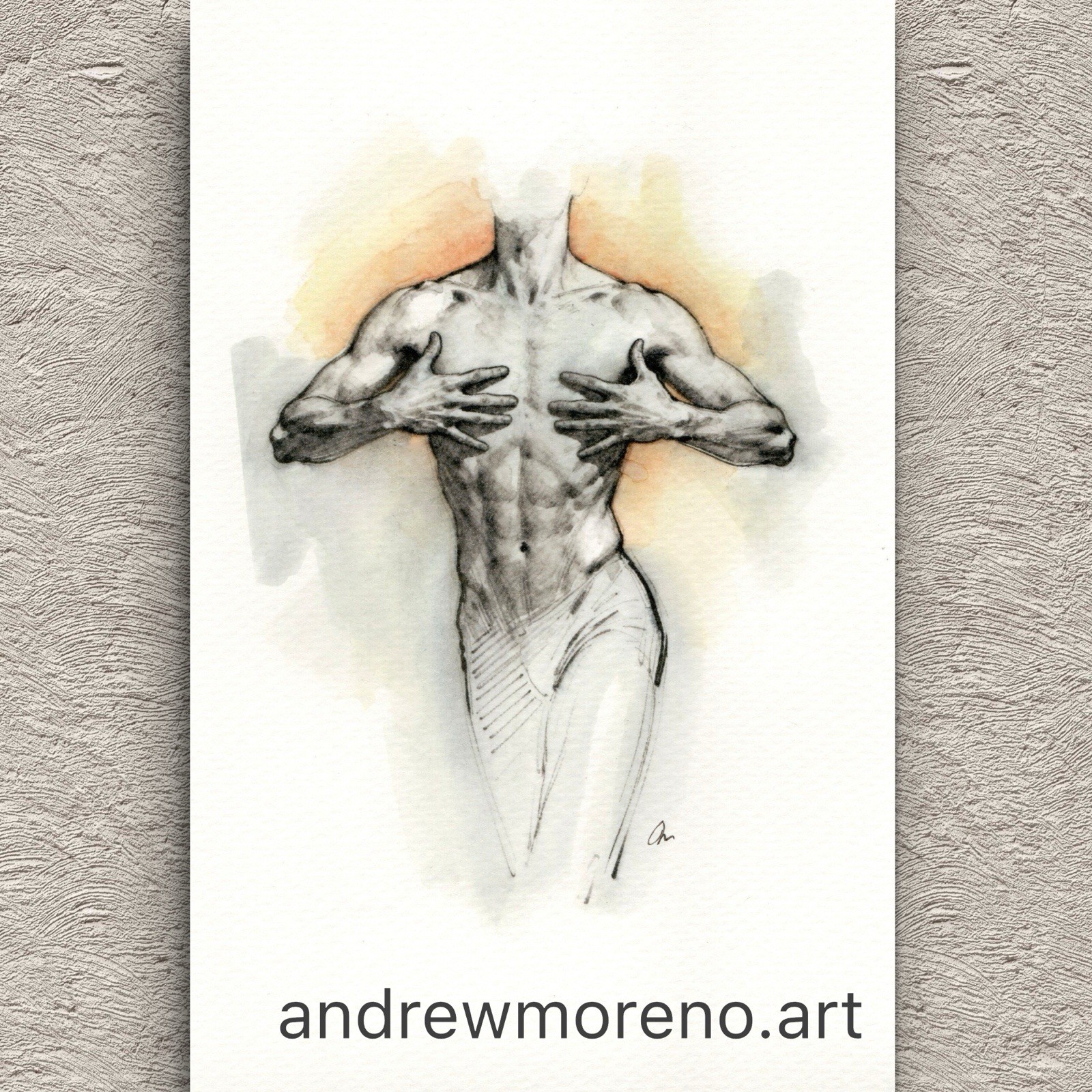Original Watercolor Painting Male Figure Study Book Page (5.5 × 8.5 inches)
