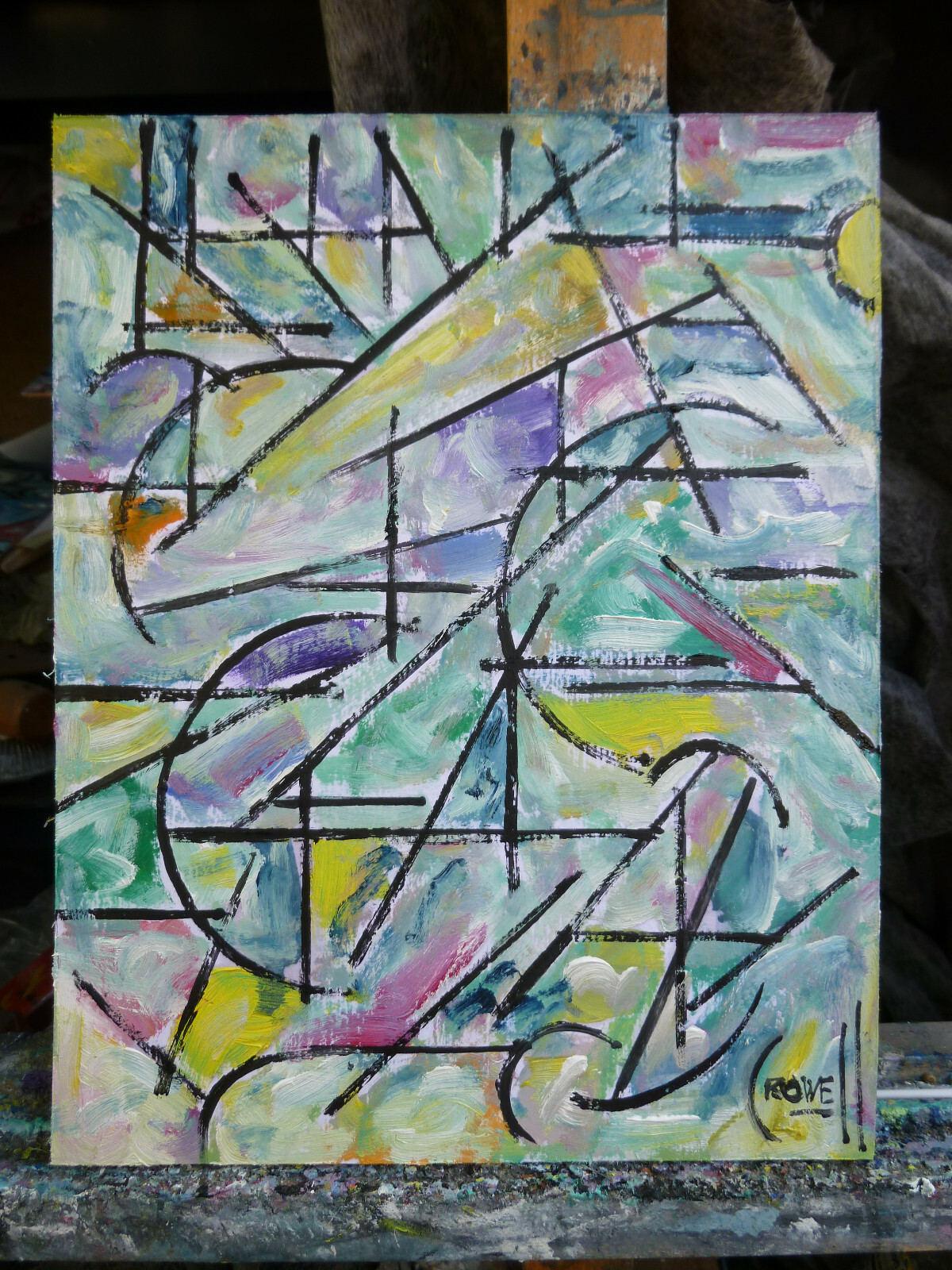 OLD STALE BREAD abstract NEW original 8×10 wood oil painting signed Crowell