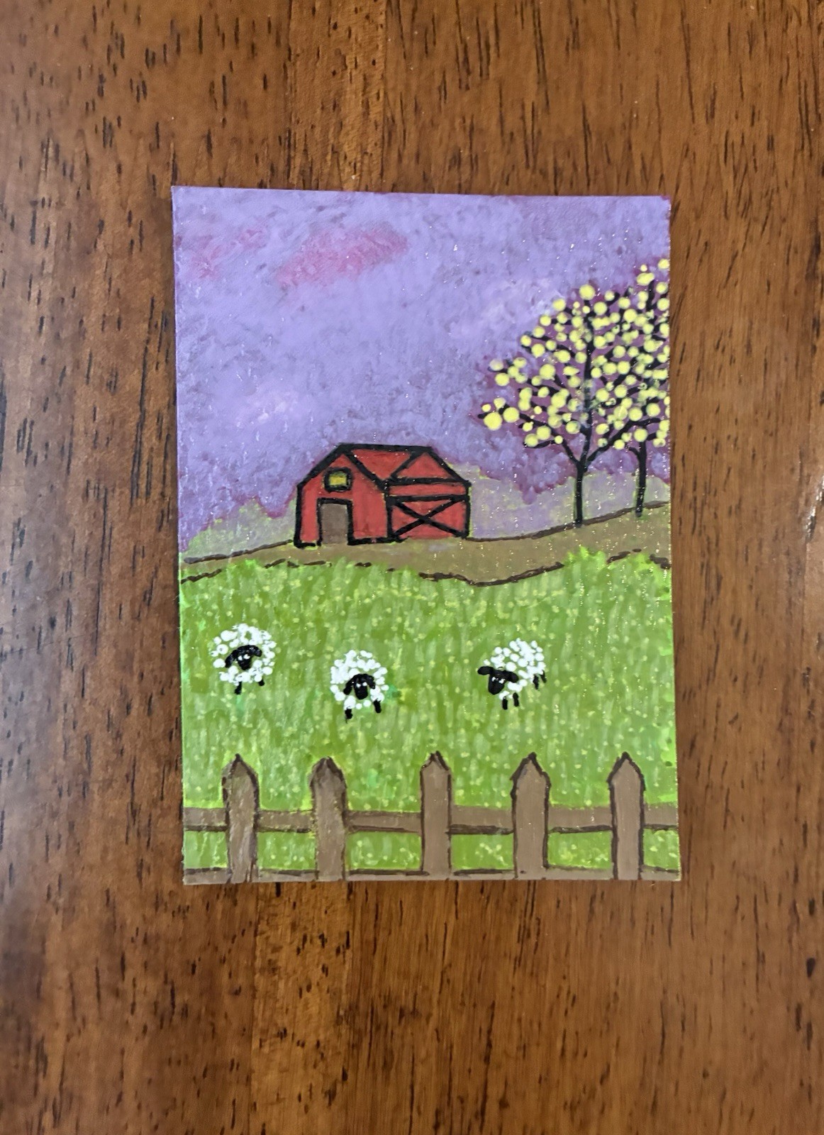 ACEO Original Acrylic Painting – 2.5 X 3.5in. ~ Three In The Purple Dusk