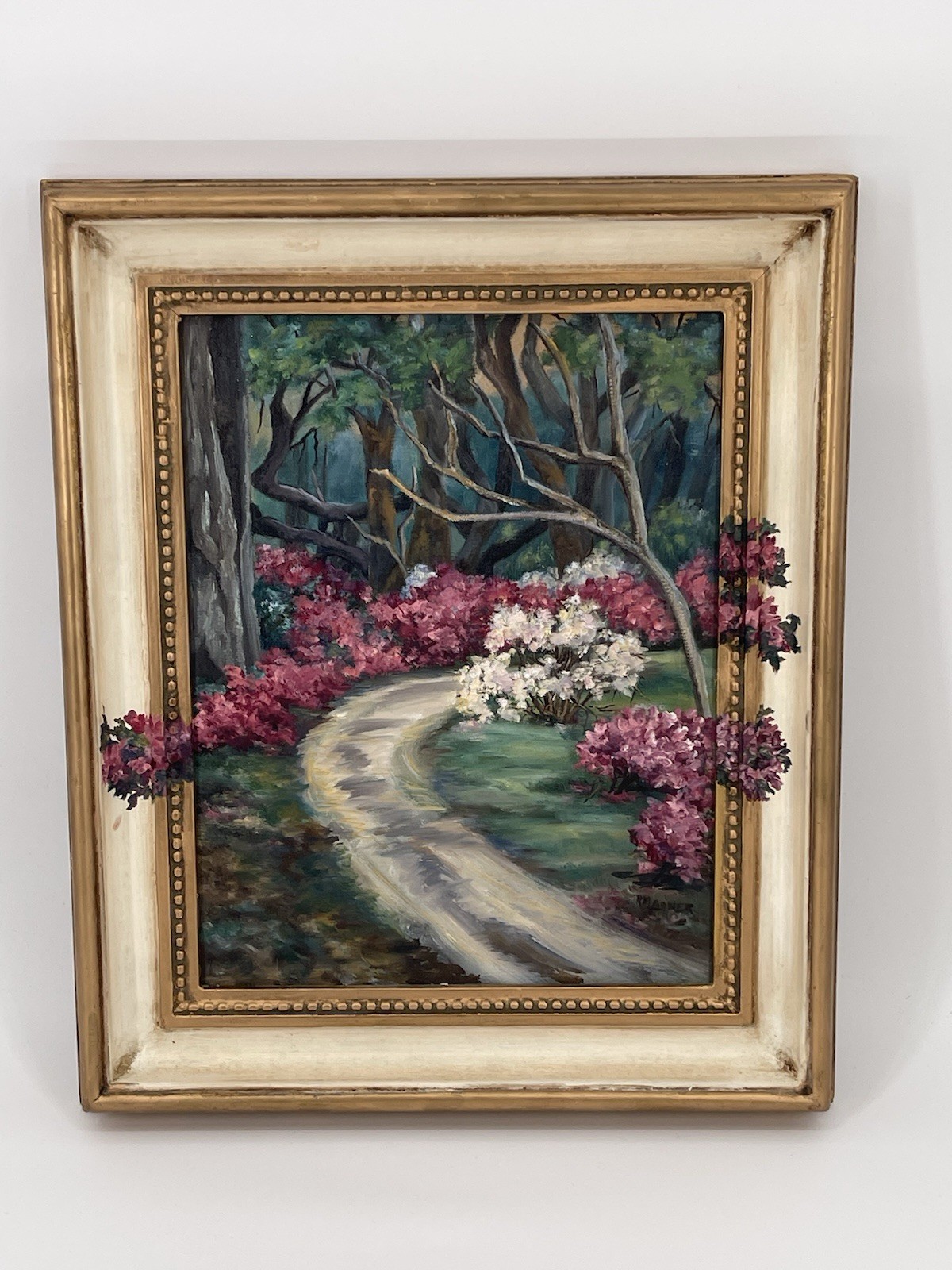 Framed Floral Garden Path Oil Painting 3D Shadow Box Style Wall Art 19 X 15