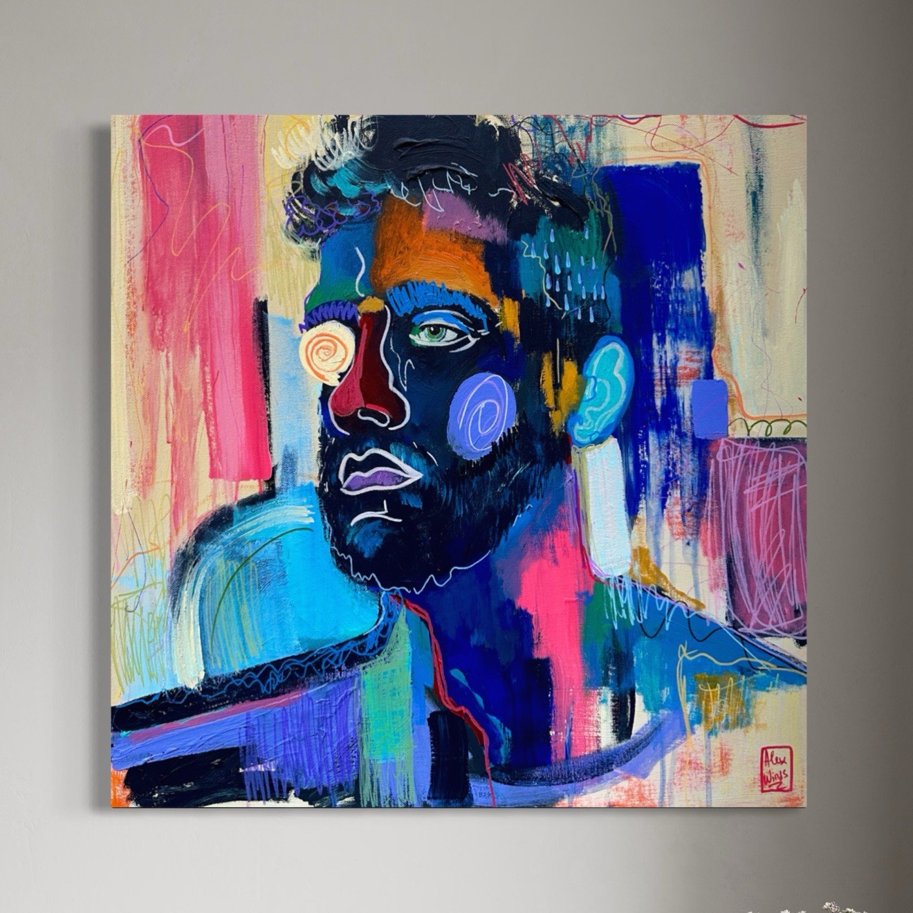 Contemporary original Male Portrait Painting. Modern art 20×20 Inches Signet