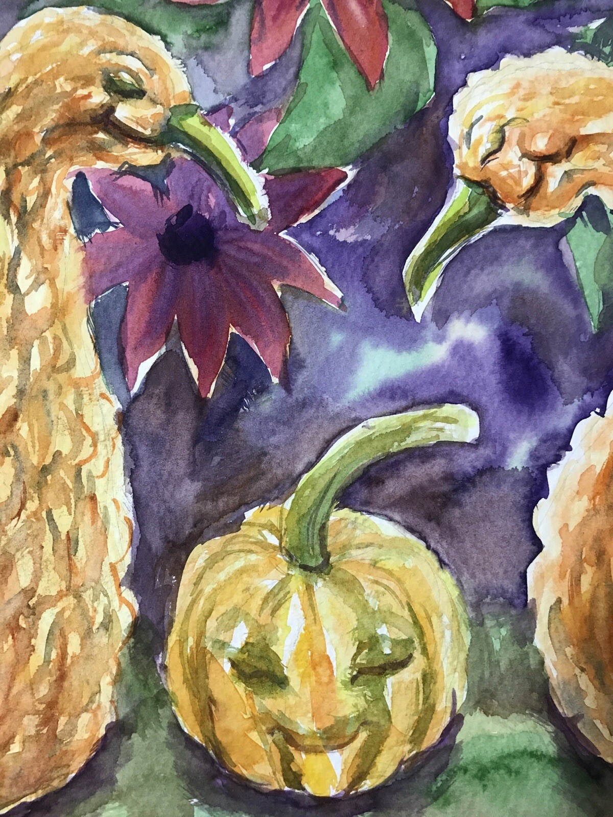 Squash Family Watercolor Painting, Original 11×15 Vegetable Wall Art, Fall Decor