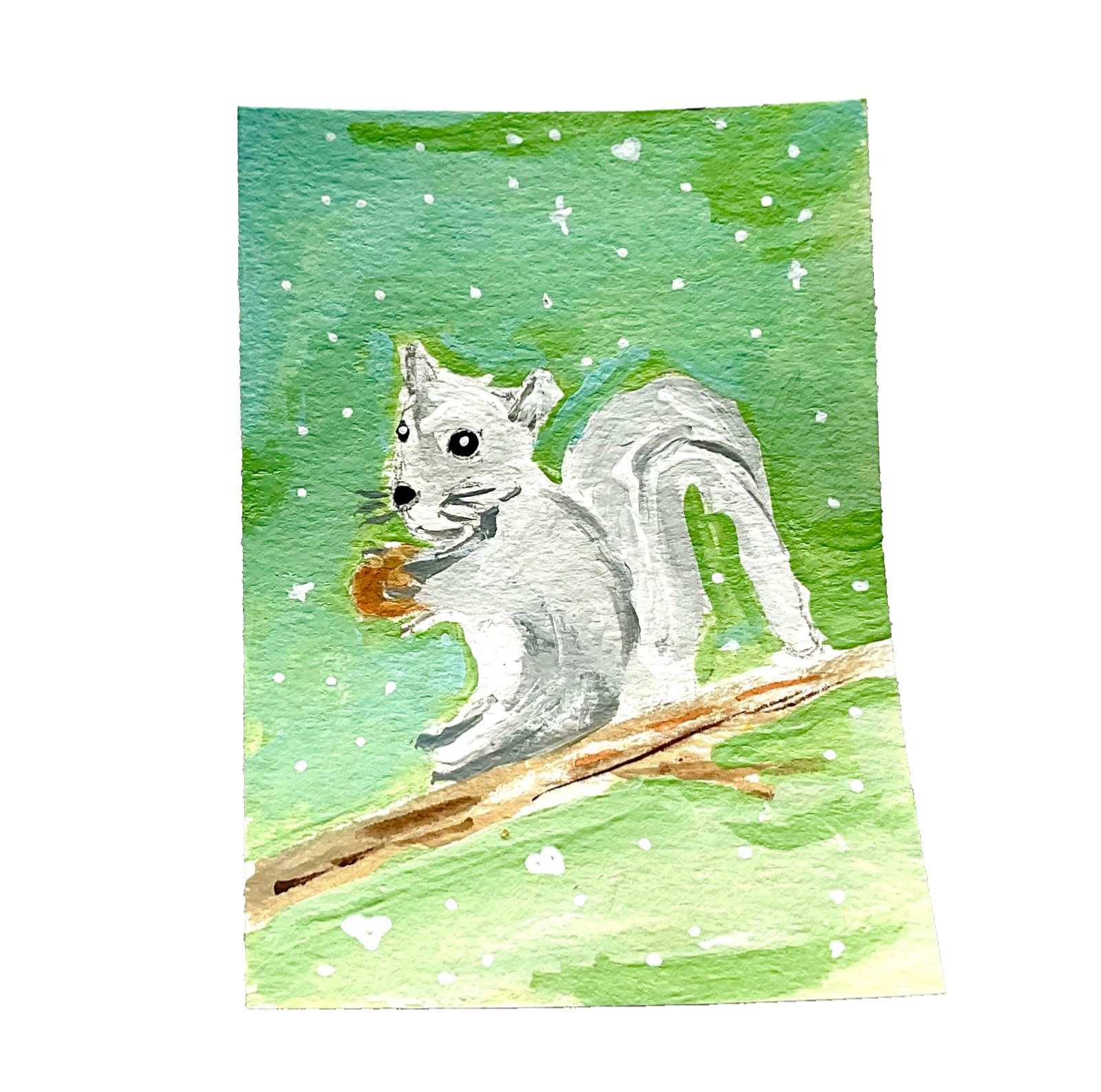 ACEO Original squirrel with nut green Signed