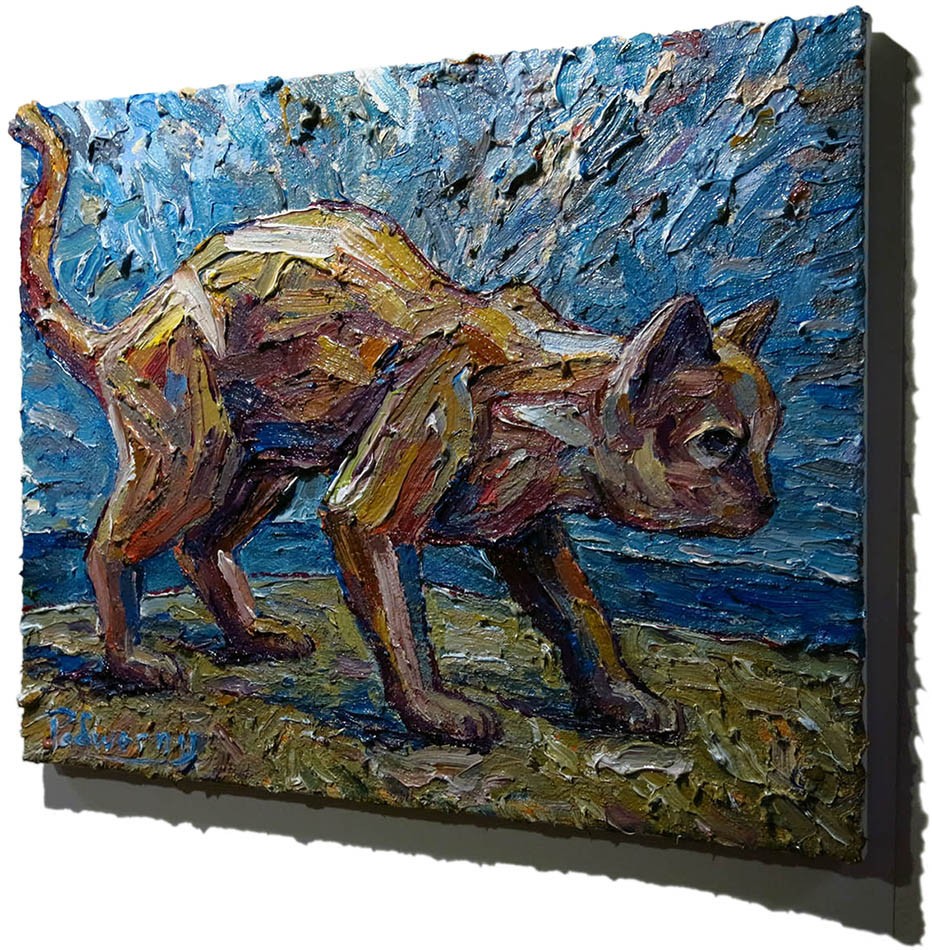 Cat MODERN ORIGINAL OIL█PAINTING█VINTAGE ART█SIGNED KITTEN NATURE ANIMAL PETS NR