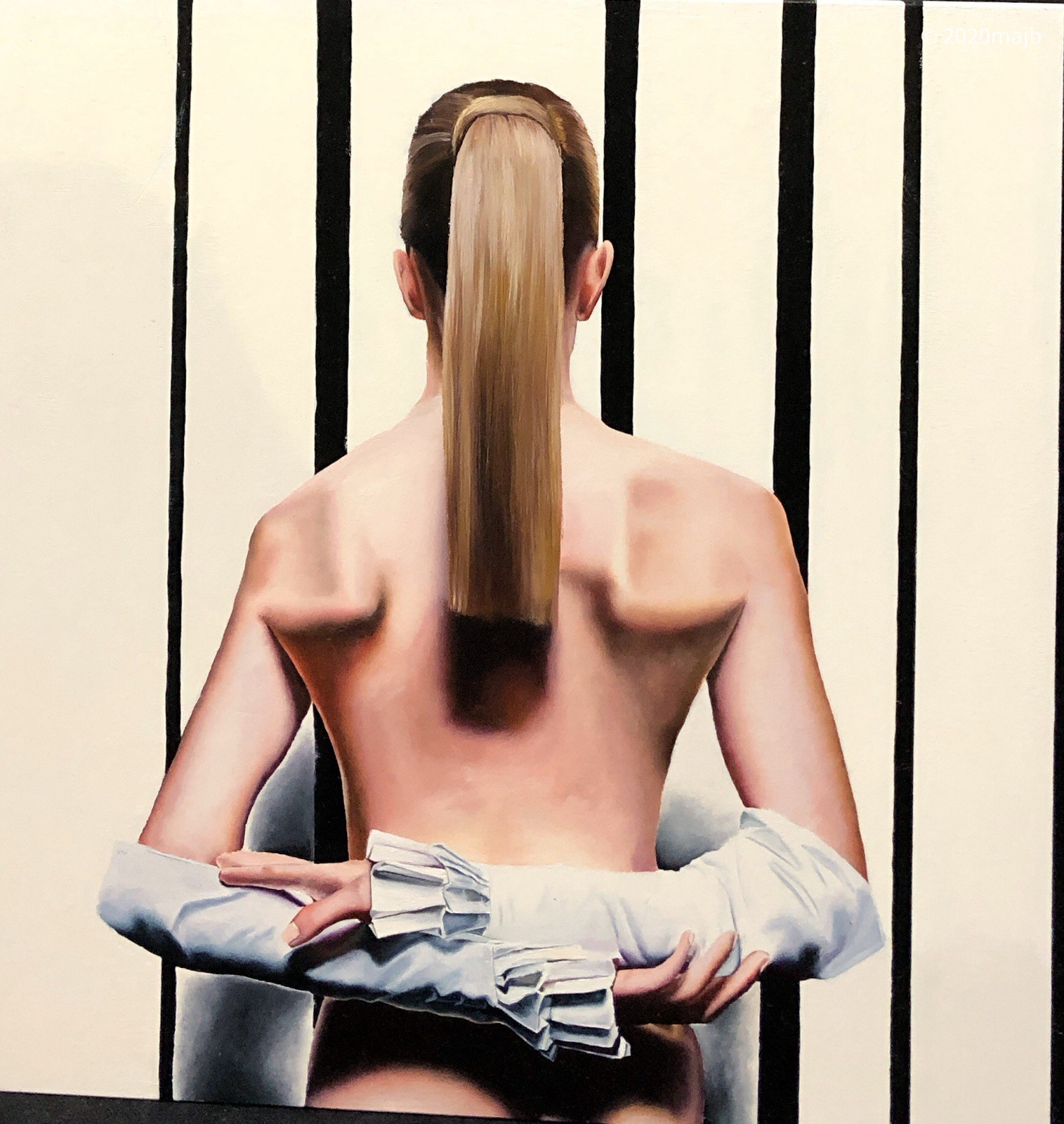 Vertical Silence Figurative Oil Painting Hyperrealism Female Portrait