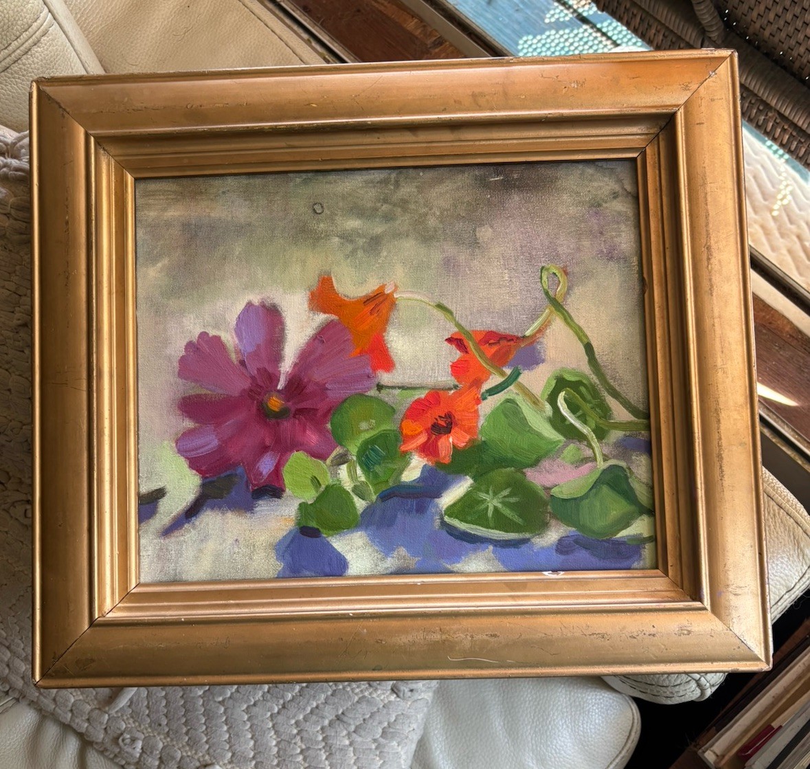 Molly Flannery Original Framed Oil Painting Floral Still Life 18 x 15 Signed