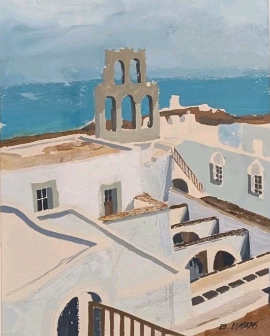 ORIGINAL Basil Liaskas Acrylic Painting of Greece 14″ x 16″ FRAMED Toronto