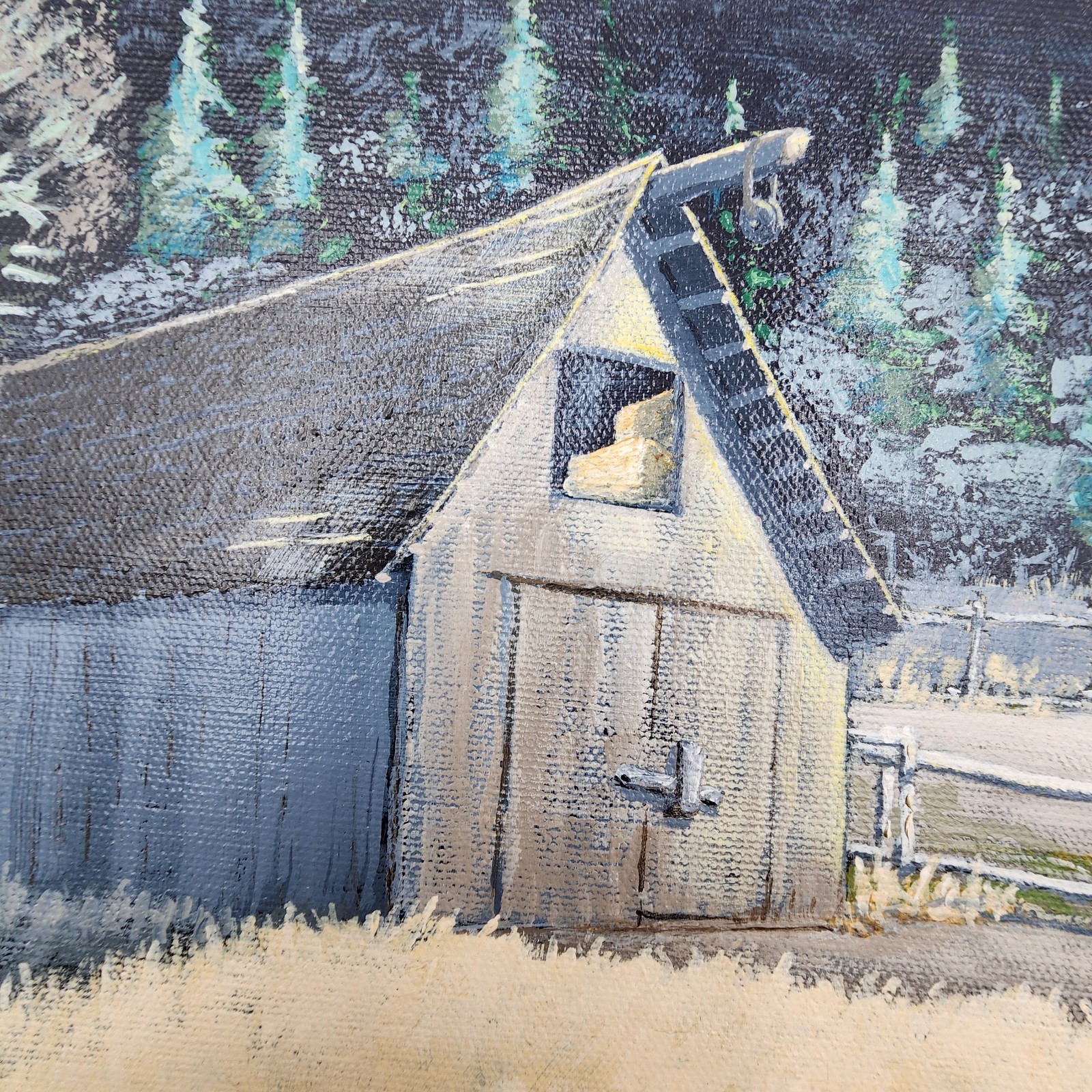 D Squires Signed Original Oil Painting 2010 Winter Barn Landscape 23×19 Framed