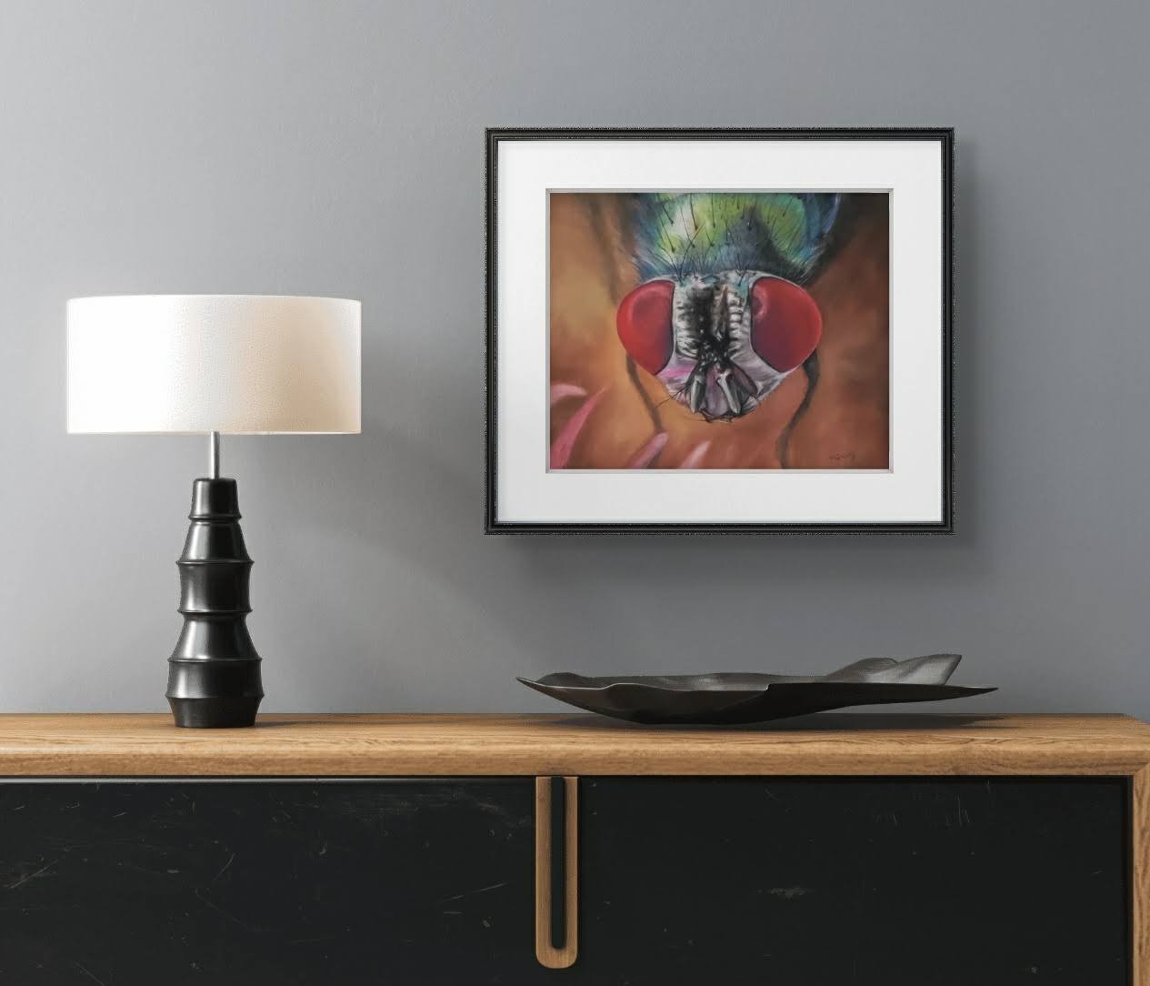 Original Colorful Fly 14 x 11 Pastel Paper Matted Art