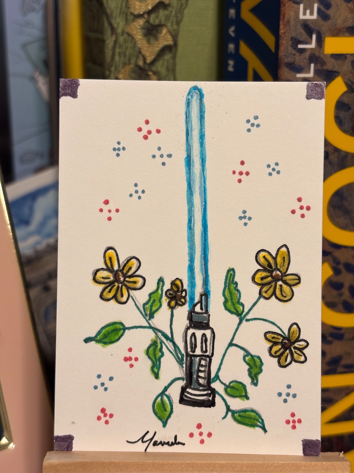 aceo original art card lightsaber 3.5 inches x 2.5 inches