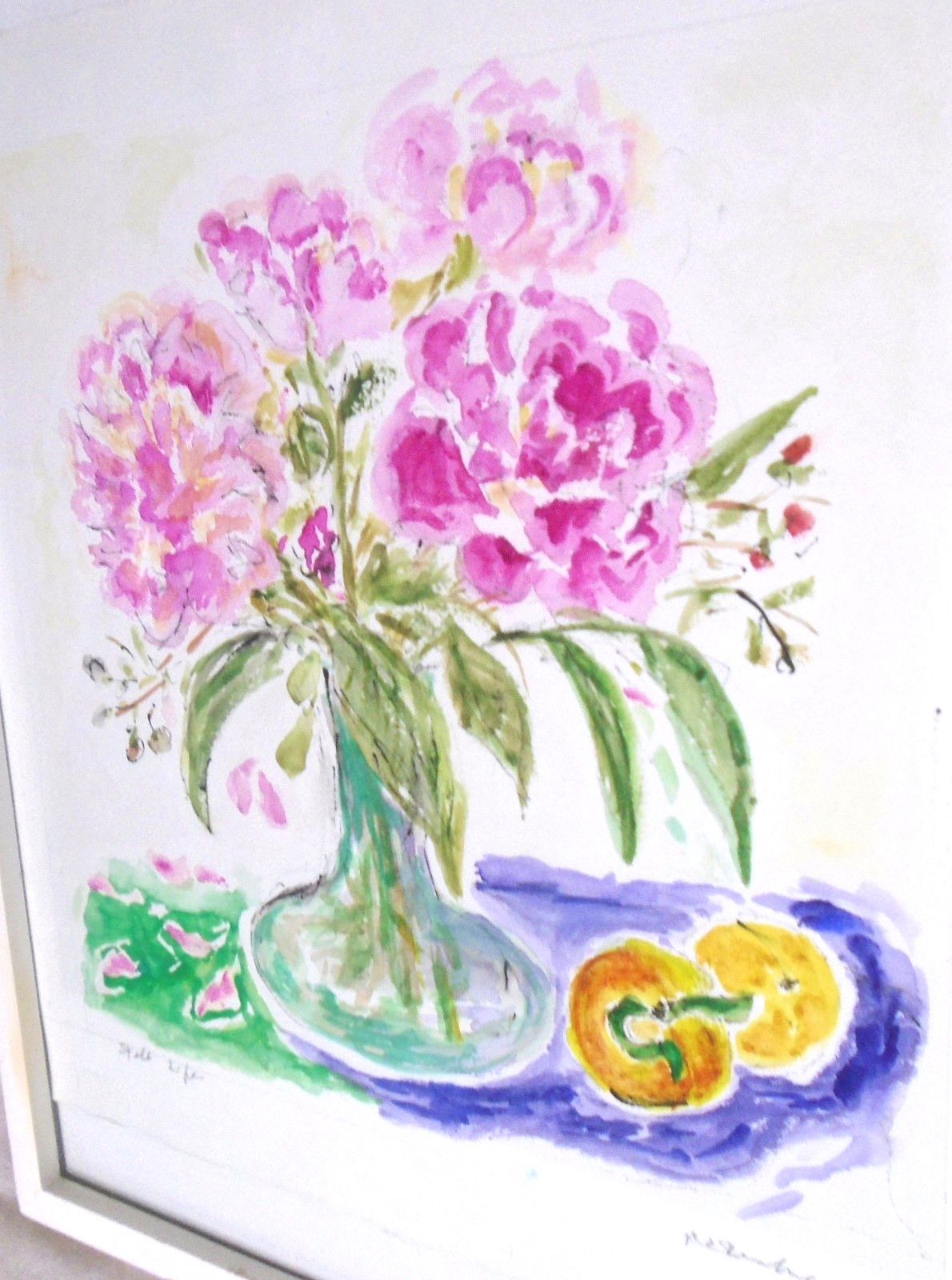 VTG Original Framed Watercolor Painting, Flowers in Vase, Signed, 12″ x 10.5″