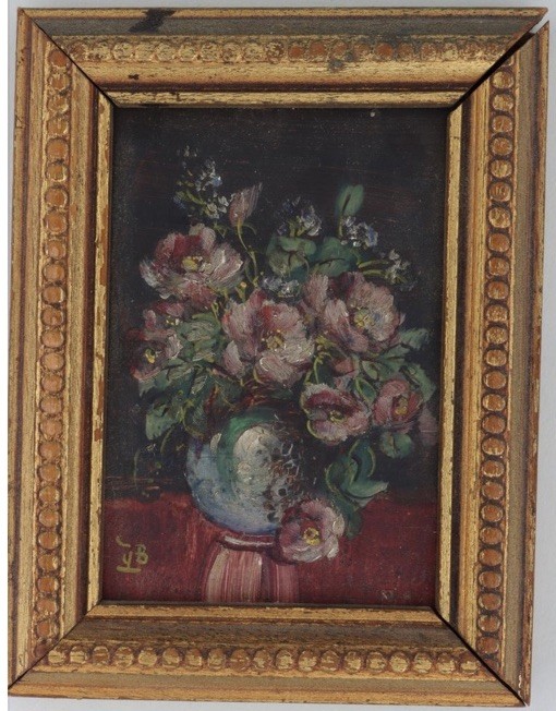 Glenn F Bastian ( 1890-1966) Miniature Still Life Painting Flowers Bouquet Ohio