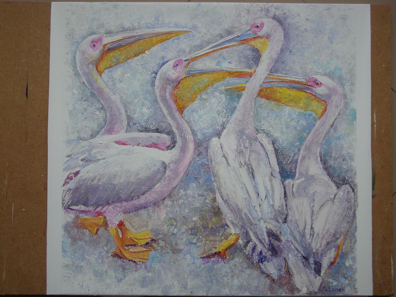 PELICANS BIRDS Original Acrylic Oil Painting Art By Artist