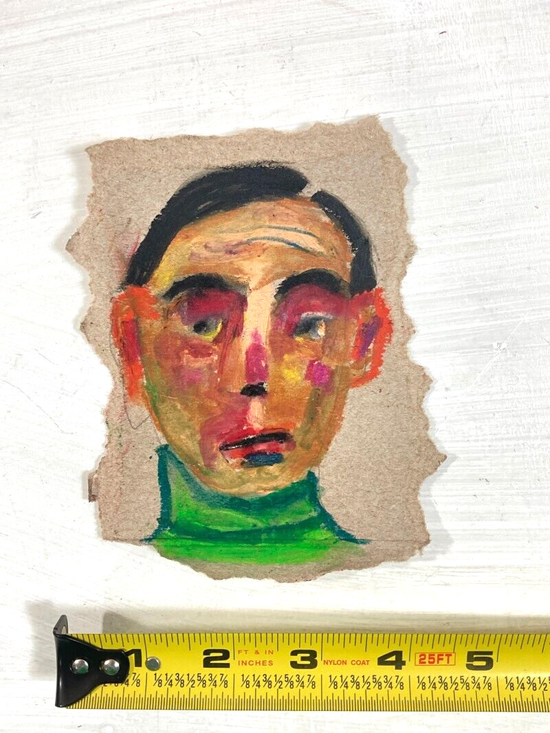 Original Outsider Art Primitive Man Naive Portrait Painting Peewee Herman