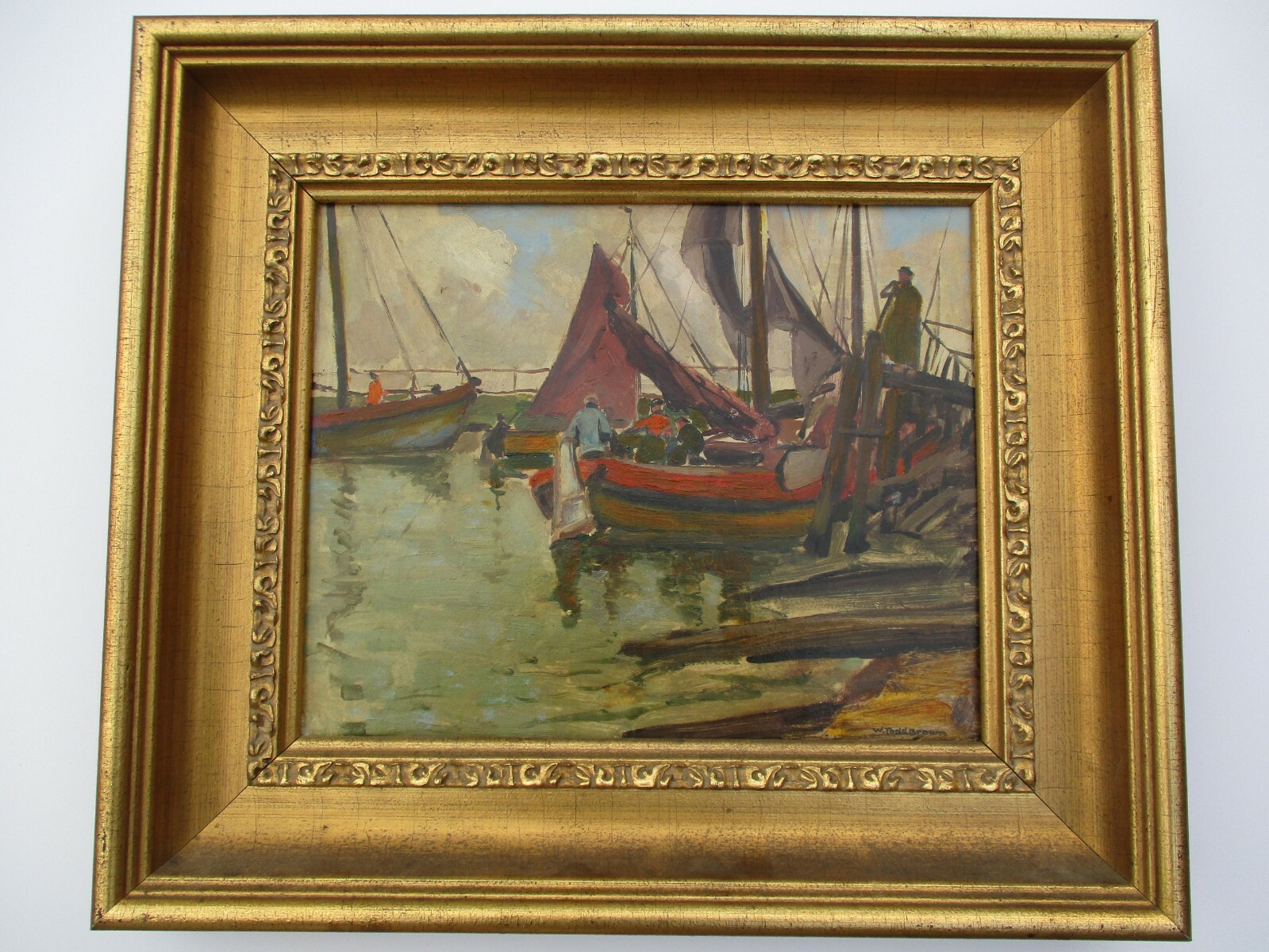WILLIAM TODD BROWN OIL PAINTING REGIONALISM COASTAL NAUTICAL SHIPS BOATS ANTIQUE