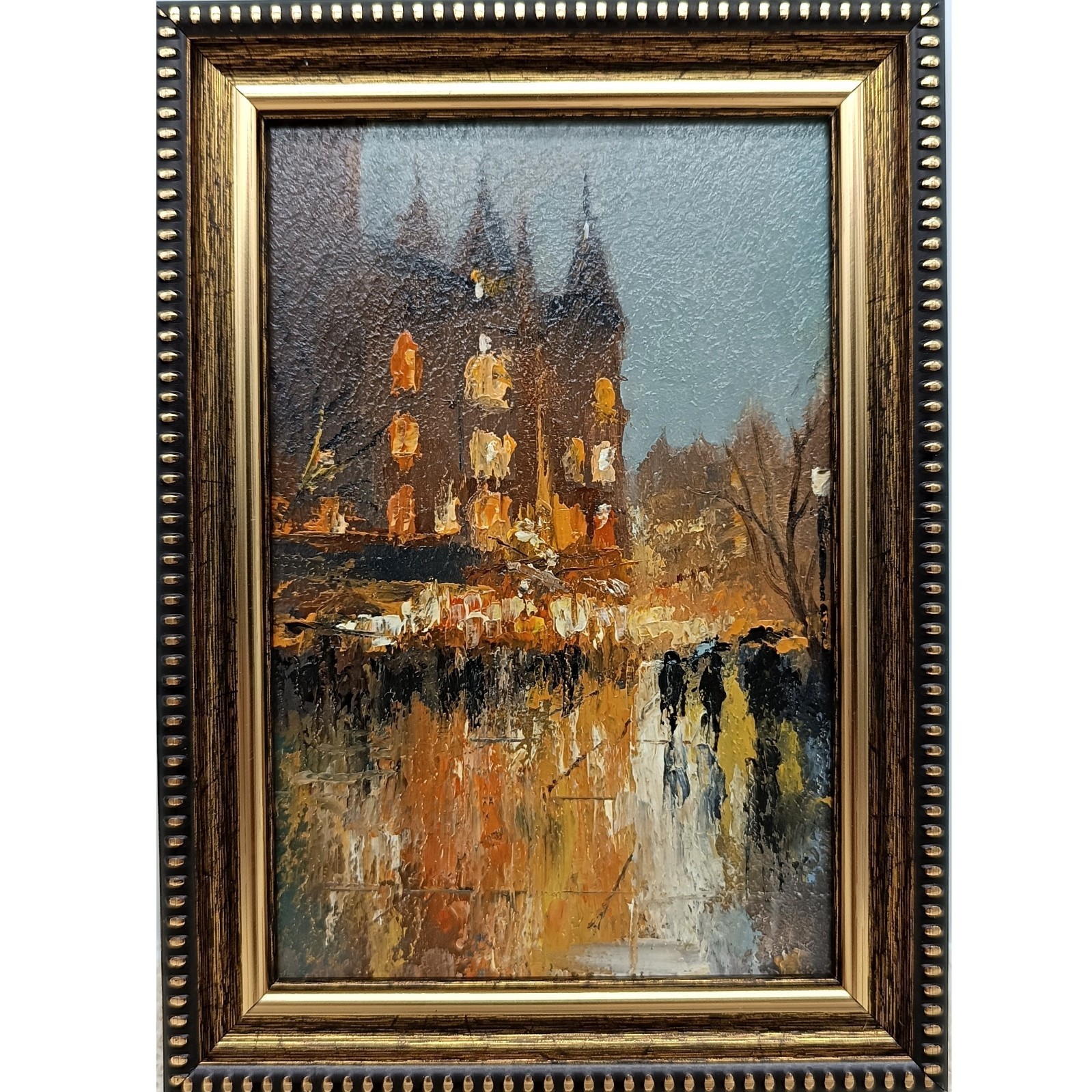 Paris Original Oil Painting 4×6 Framed Signed Rainy City Street Nightscape Art