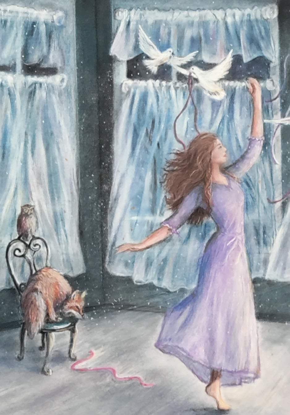 Original Expressive Dancing in Moonlight 14 x 11 Pastel on Pastelmat Paper Art