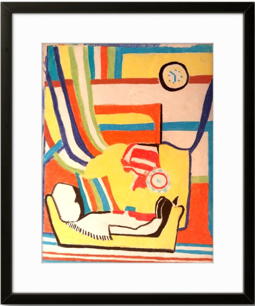 Vibrant Colorful Original Signed Pastel Painting Wall Art Paper 1970s BACH