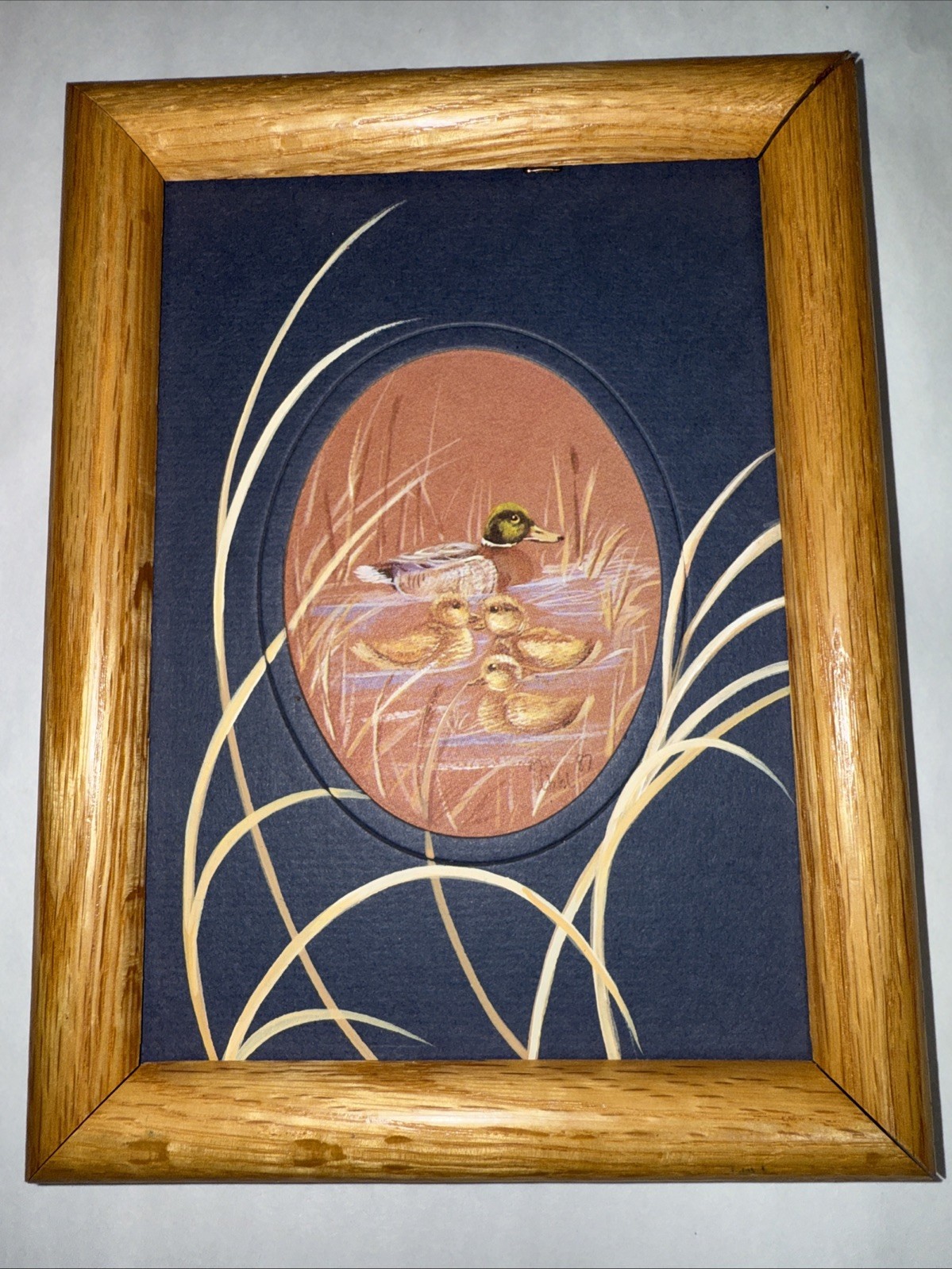 Mary Wahl Framed & Signed Duck And Ducklings Miniature Painting EUC Matted