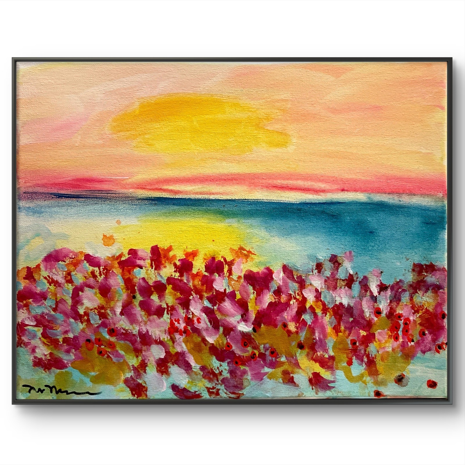 Mary Myers Original Abstract Expressionism 11×14 Sunset Poppies Seascape Signed