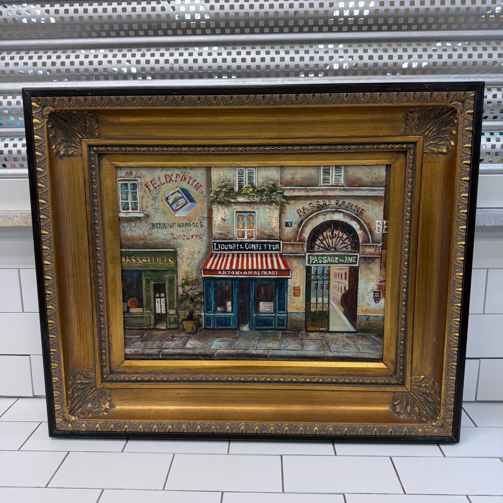 French Street Scene Original Oil Painting Framed European Cityscape Art
