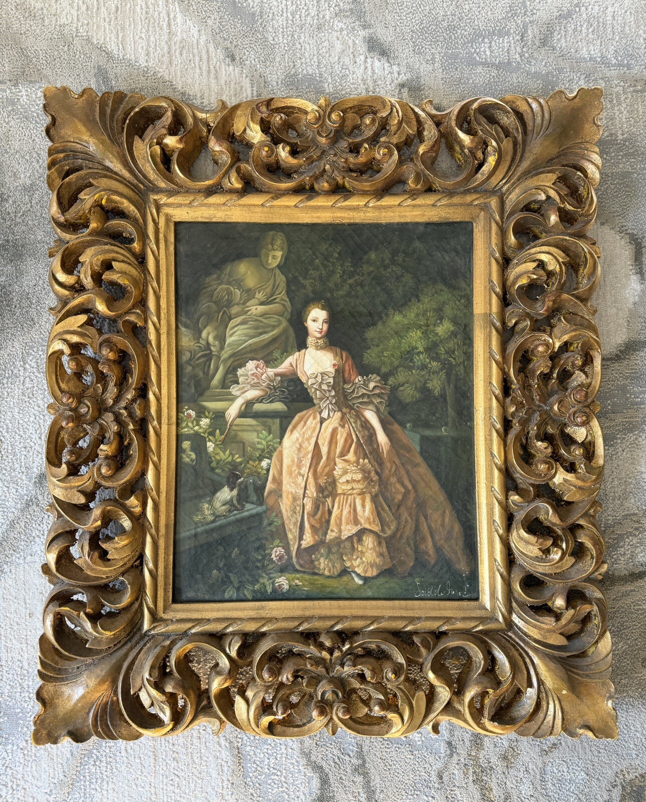 Textured Reproduction Portrait of Madame De Pompadour In Gilt frame 31×27.5″