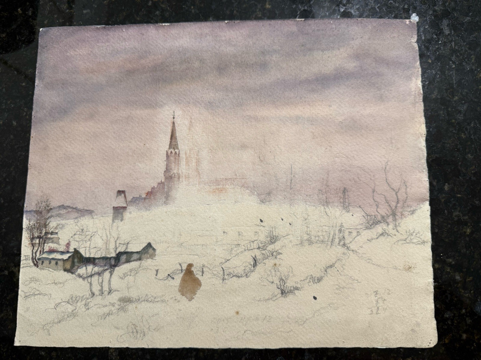Aljo Beran Czech Winter Scape With Marble Statue Expressionism