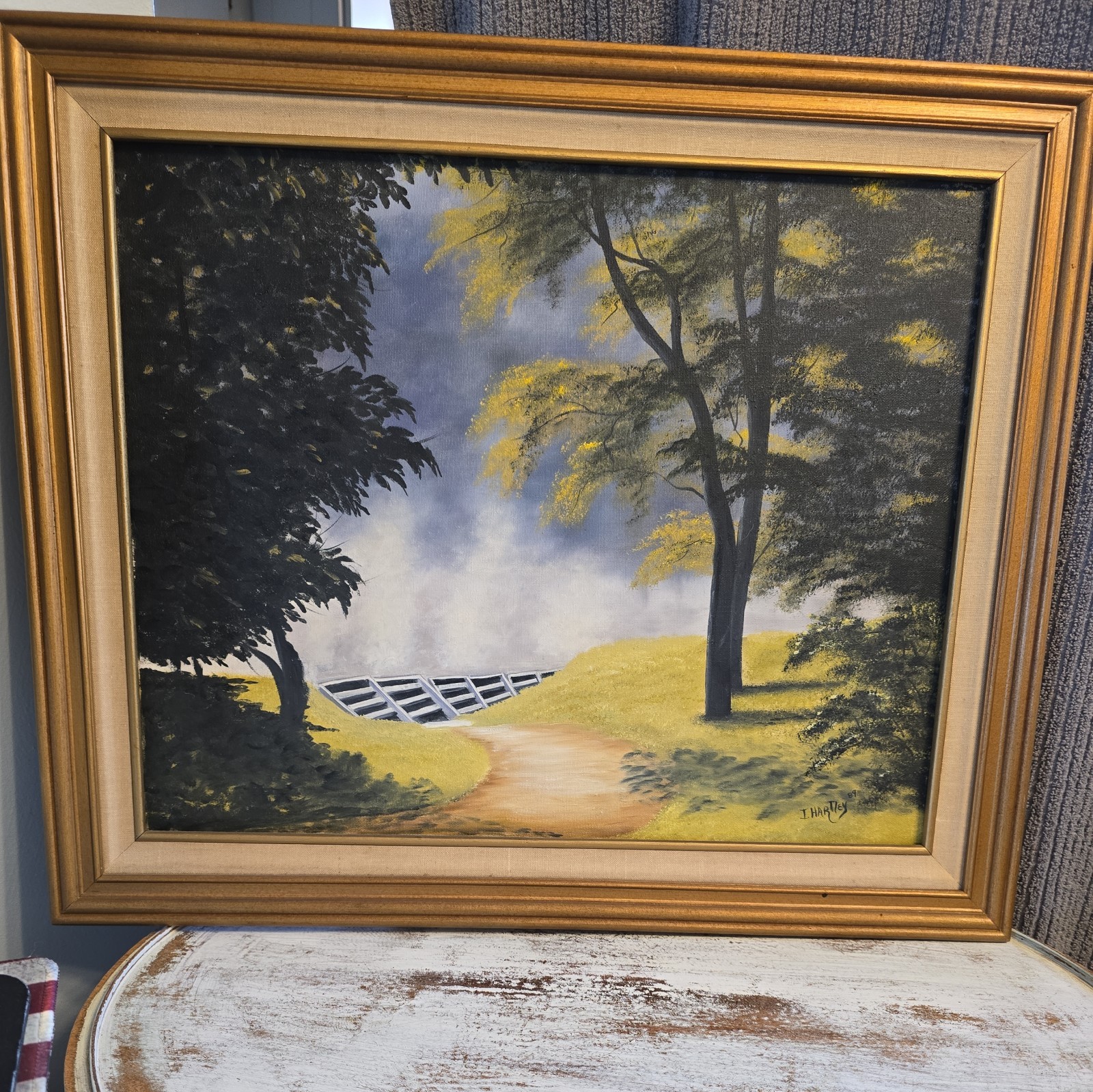 Vintage Painting with Beautiful Frame By Hartley 1989..20.5Hx24 wide