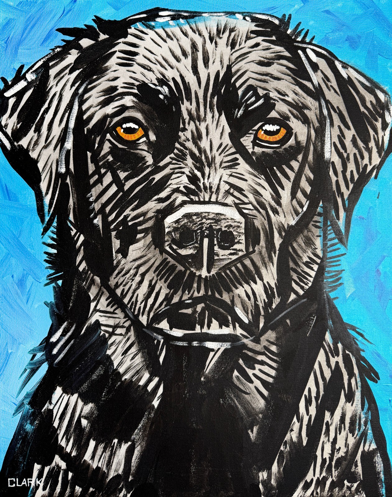 Original Black Labrador Retriever Acrylic Pop Art Painting – 20×16″ Canvas