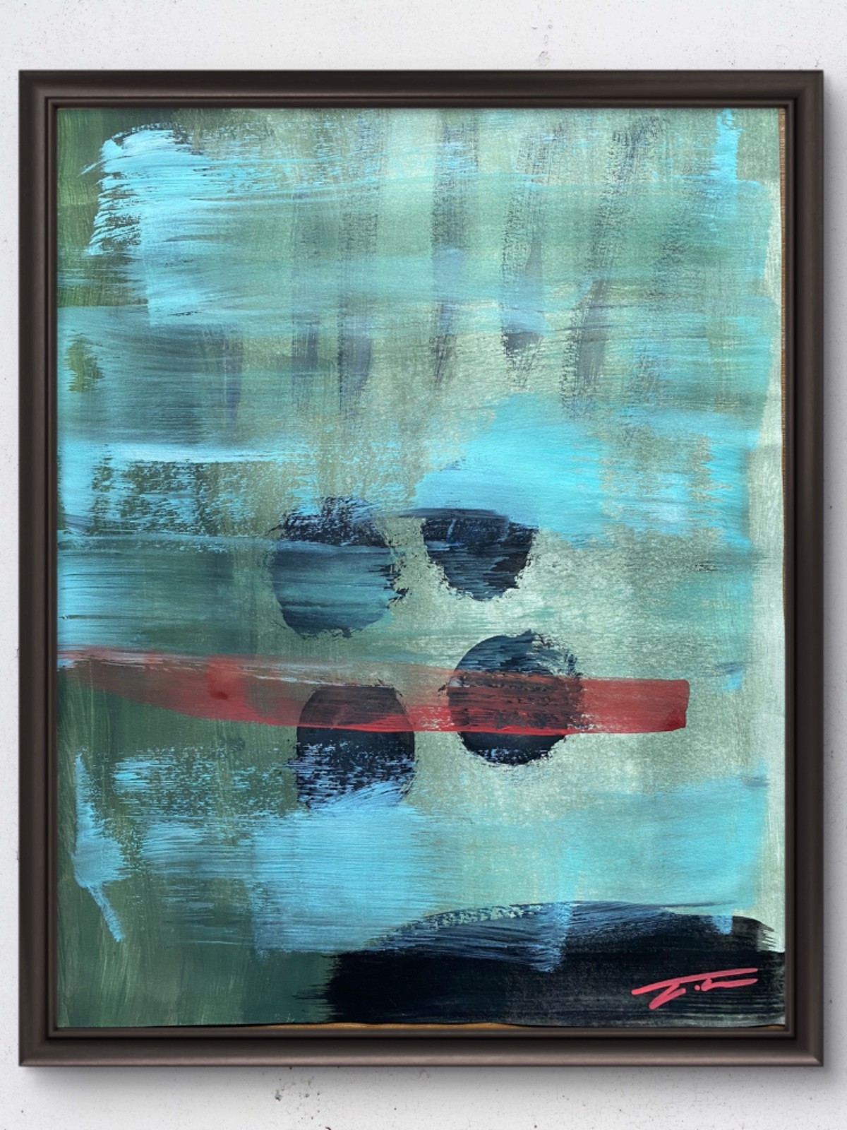 Green And Black Abstract Original Art 14×11 Paper