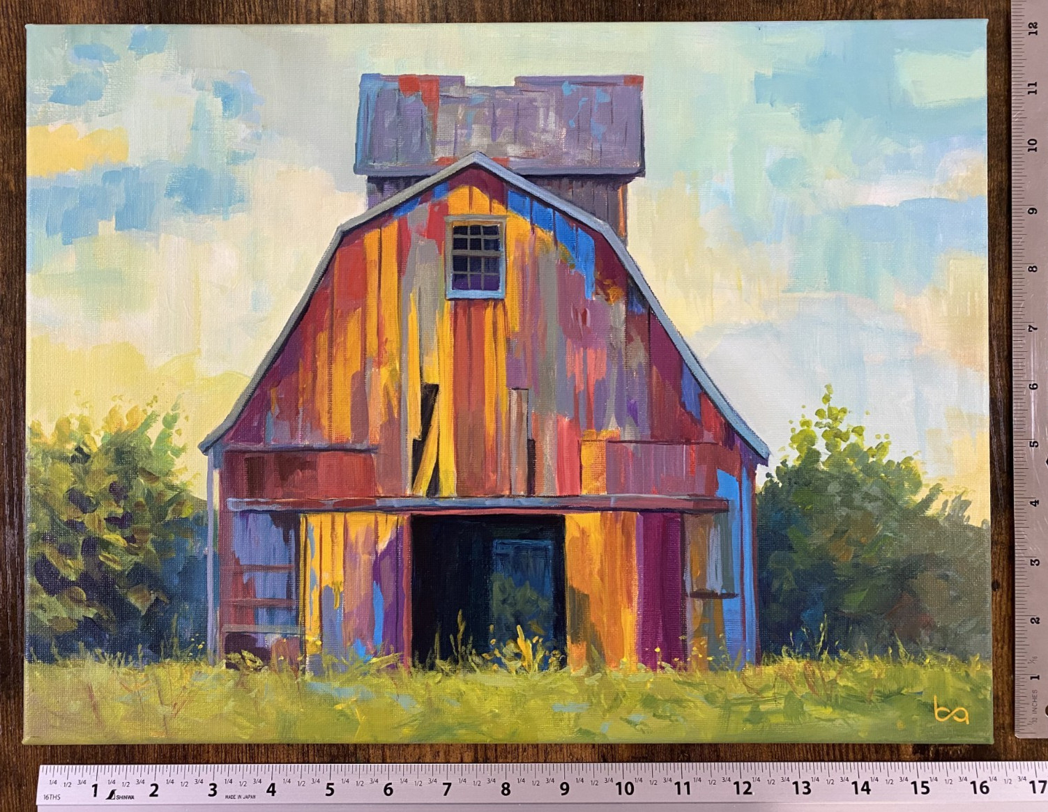 Colorful Red Barn Original Acrylic Painting Farmhouse Country Landscape Wall Art