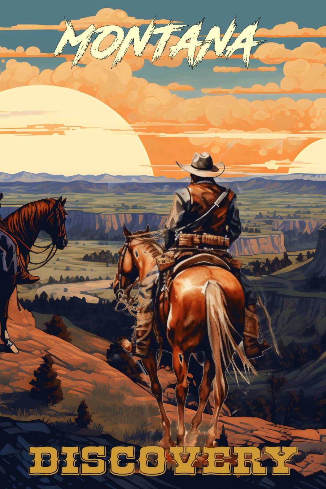 Montana Cowboys Discovery Travel Poster Framed Canvas Old West Cowboy art