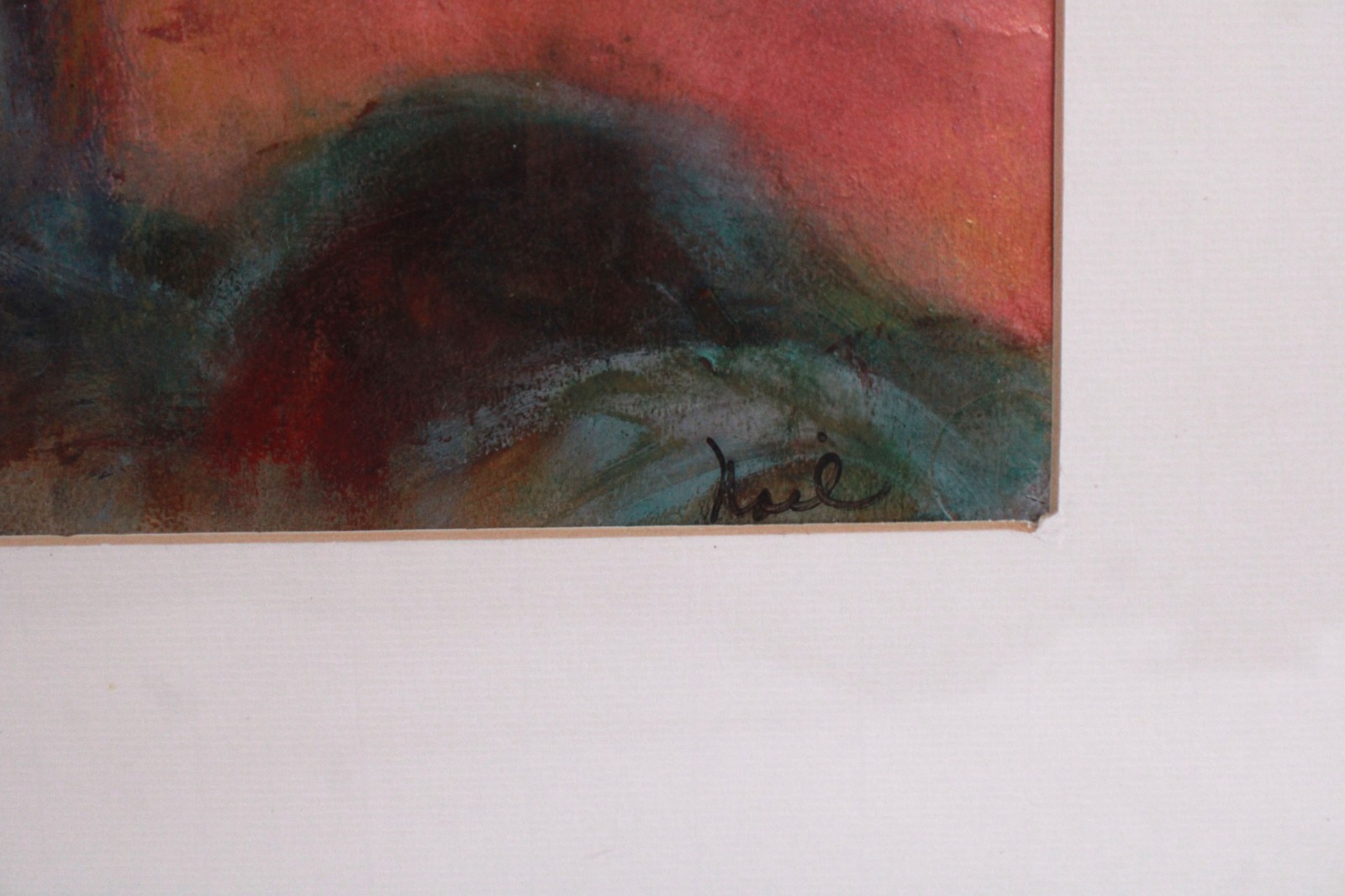 Mid Century Red And Gold Abstract Mixed Media Painting Signed Nail
