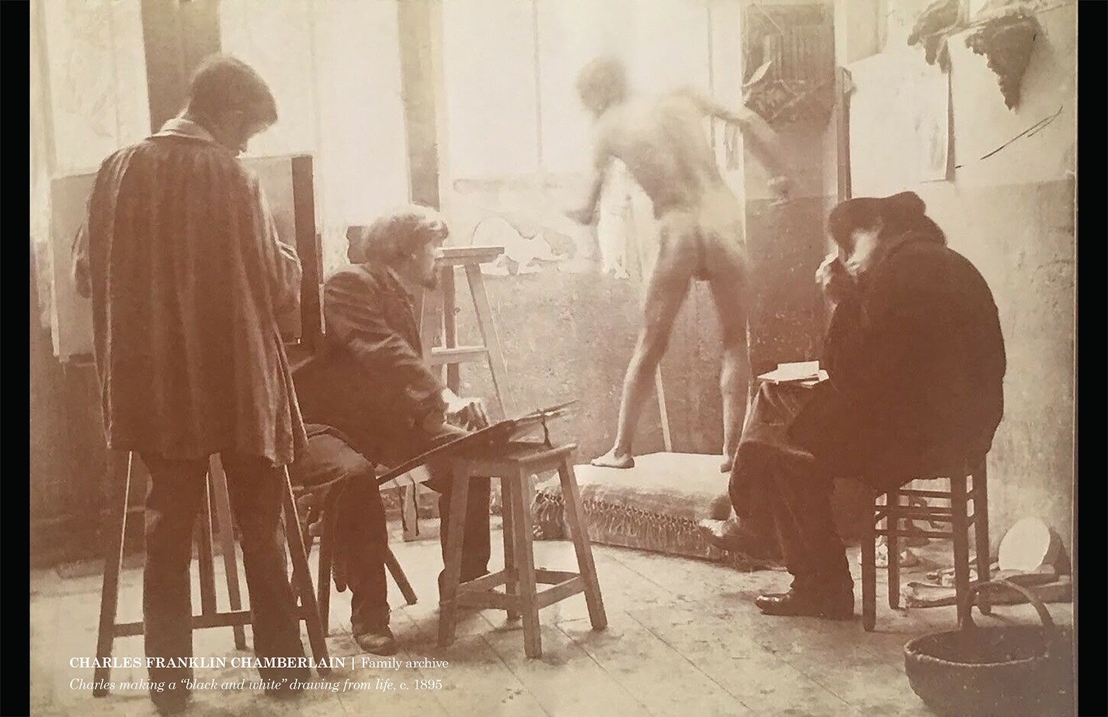 Charles Franklin Chamberlain, academic male nude oil painting, académie, c. 1895