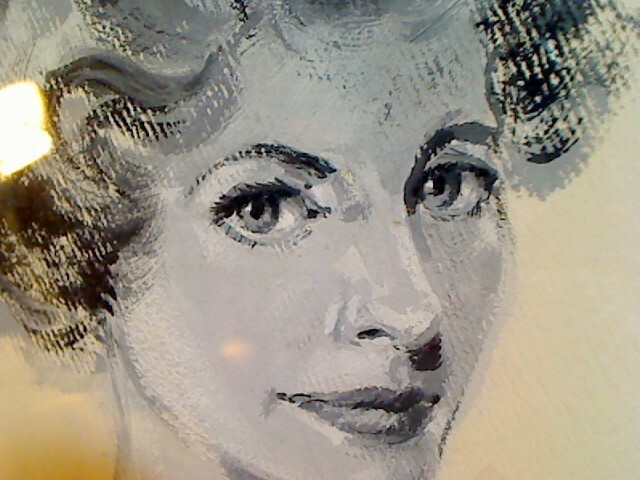 Raymond Kowalski, A woman’s face, gouache on paper in gray. 6,5 x 10 inches