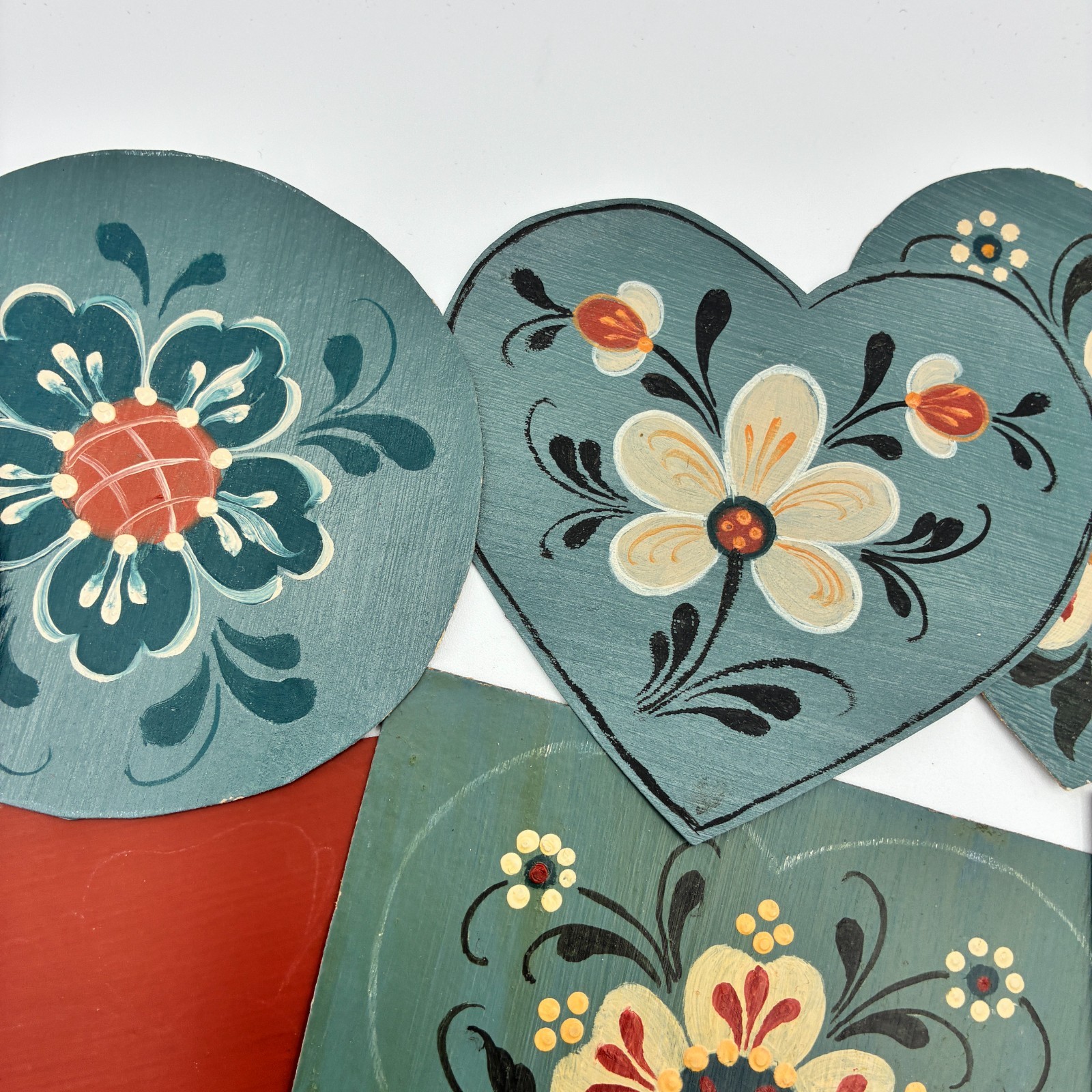 Vtg Hand Painted Rosemaling Samples Lot of 16 on Scrap Paper Cardboard Folk Art