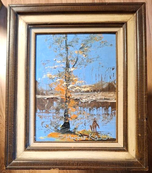 Morris Katz 1976 Original Oil Painting Tree by Lake Landscape Signed and Dated