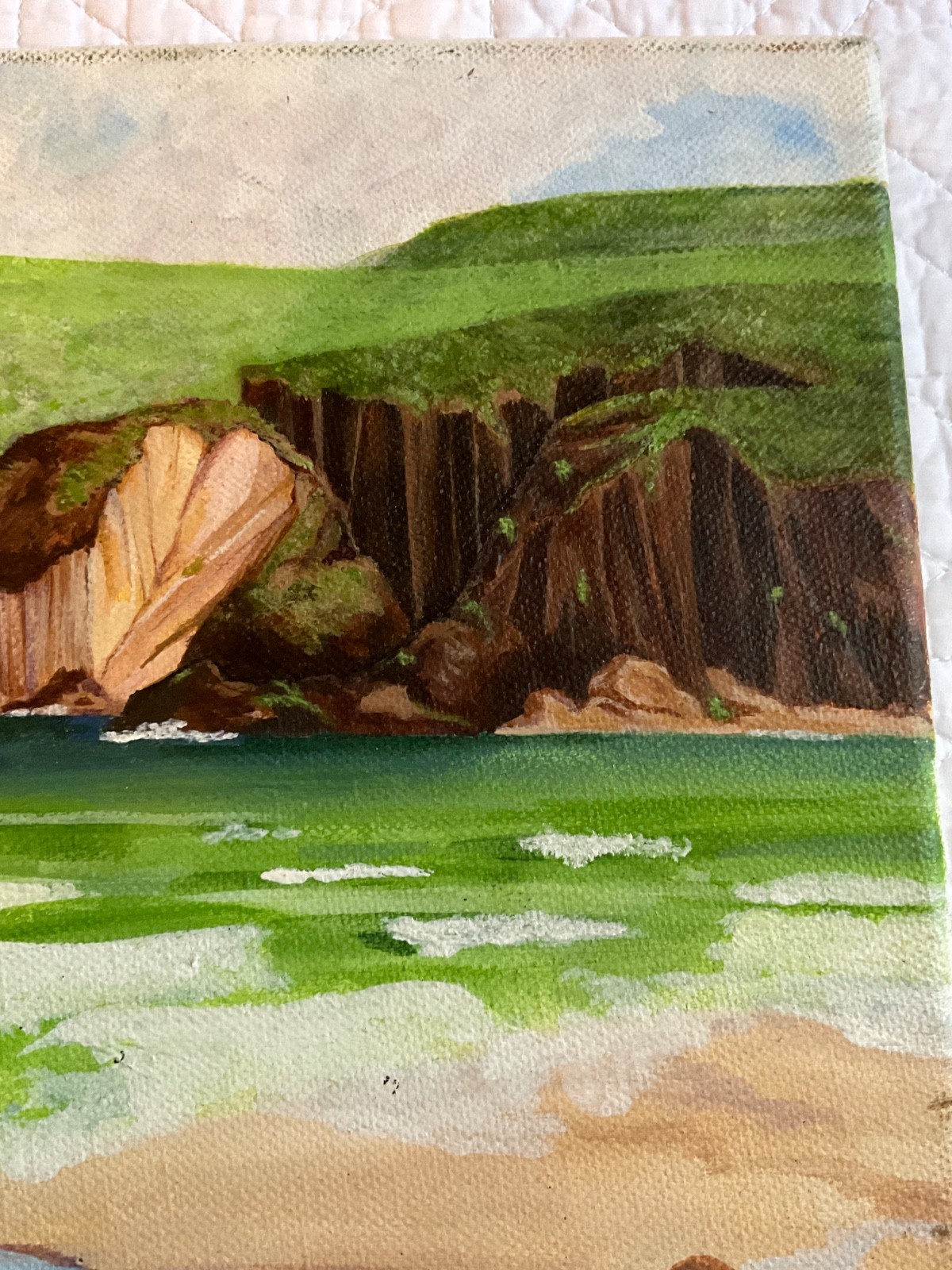 Modernist seascape coast beach ocean rocks acrylic original PAINTING by Clark