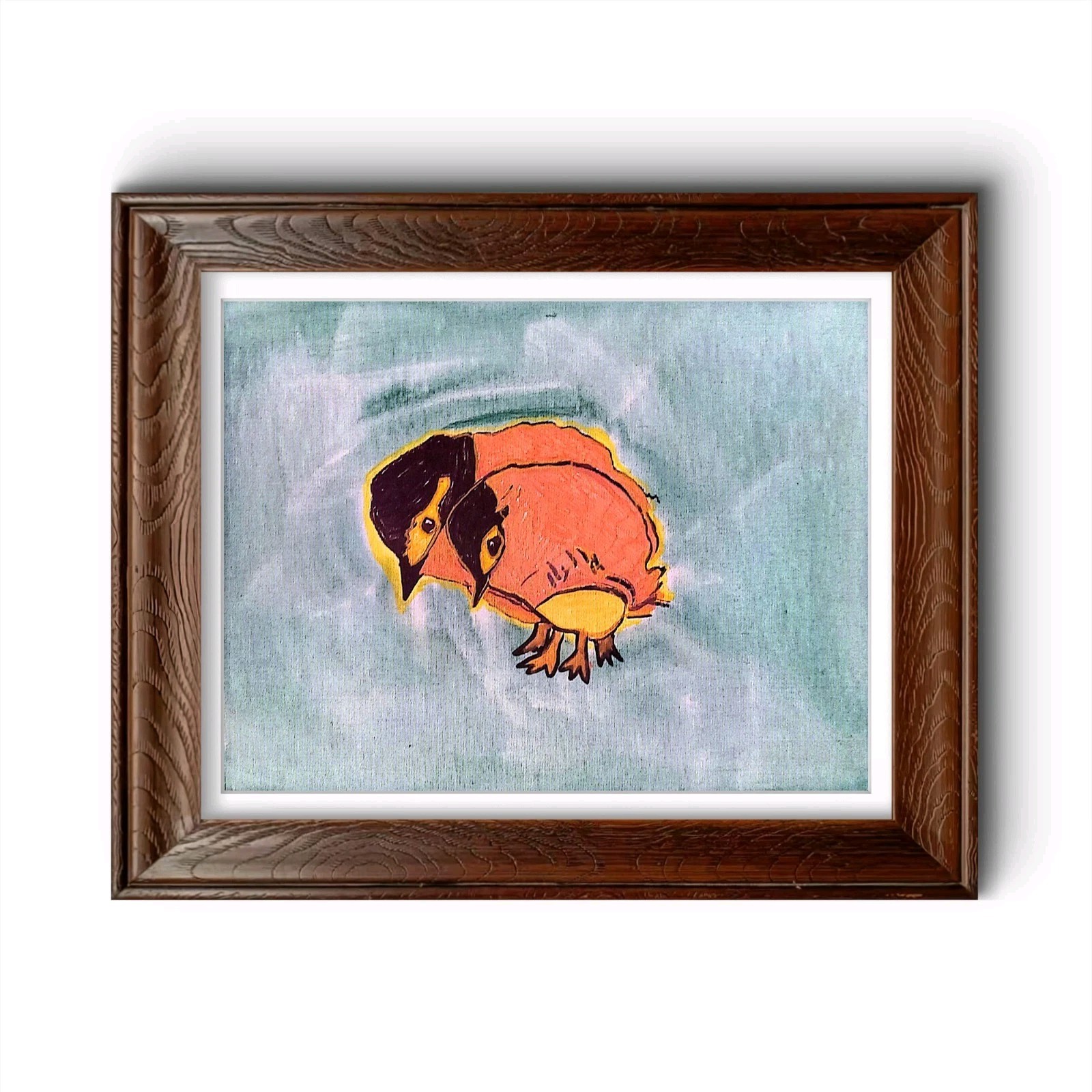 t Nesting Birds Original Painting Folk Art Blue Orange Nursery Wall Art 11×14