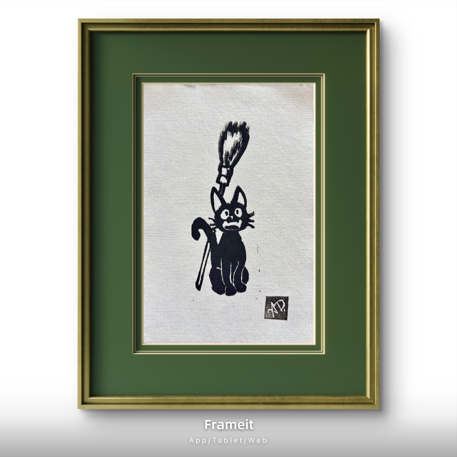 Original Kiki’s Delivery Linocut Print by Alannah Dyer- Mini Art 4×6 in. Ghibli