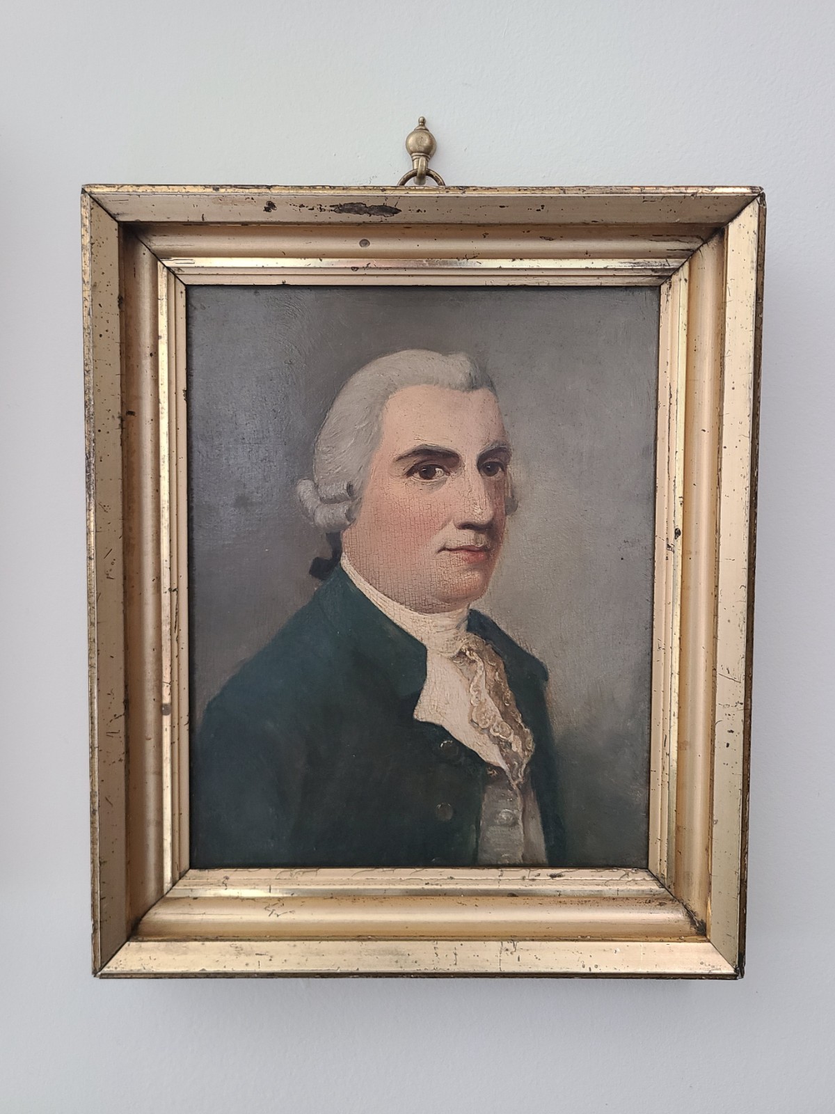 Small Antique 18th Century Oil Painting Portrait of a Gentleman in Blue