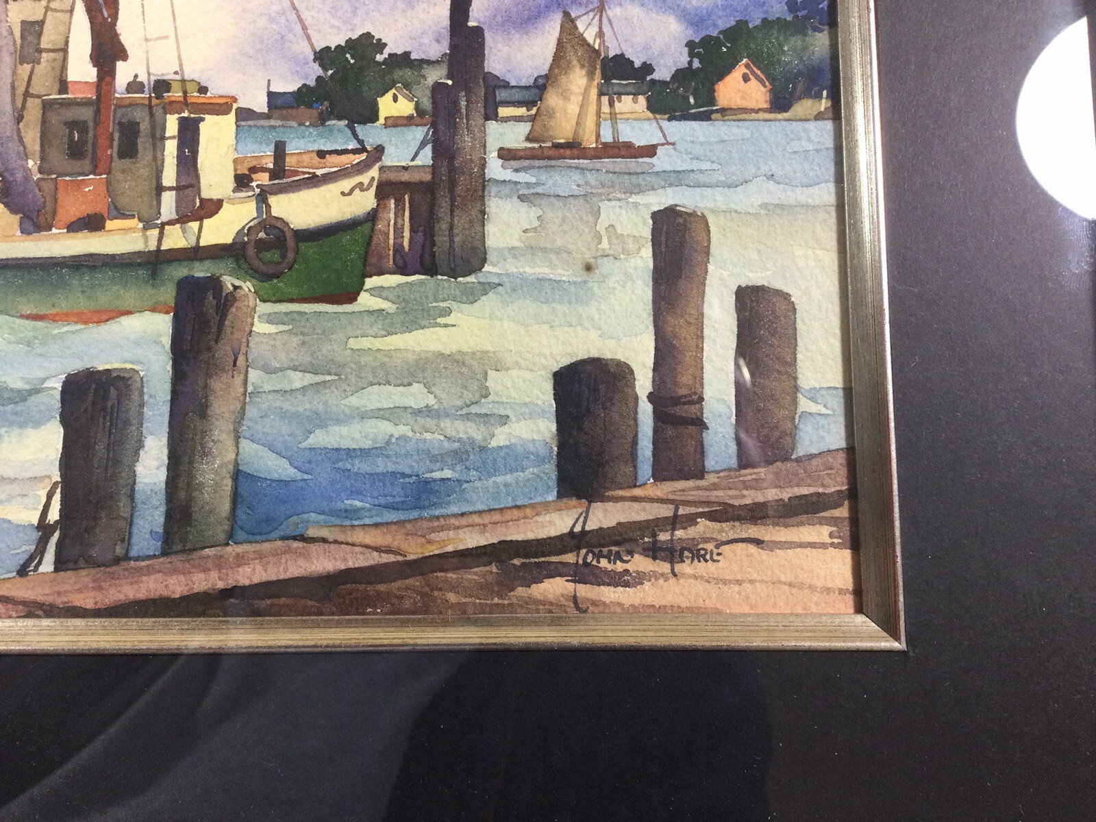 John Cuthbert Hare original signed Gloucester Harbor Gouache Painting