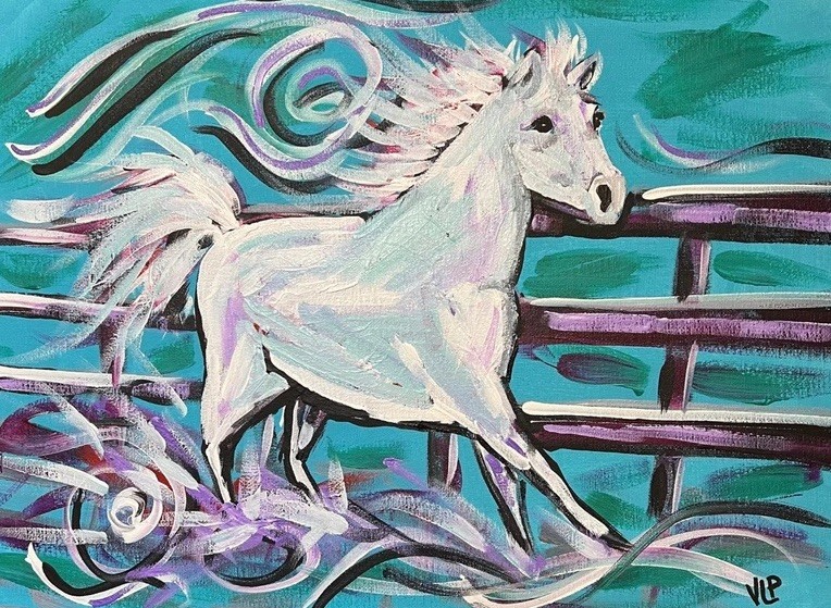 White Horse Original Western Turquoise Equine Wall Art VLP 16×12” Acrylic OOAK