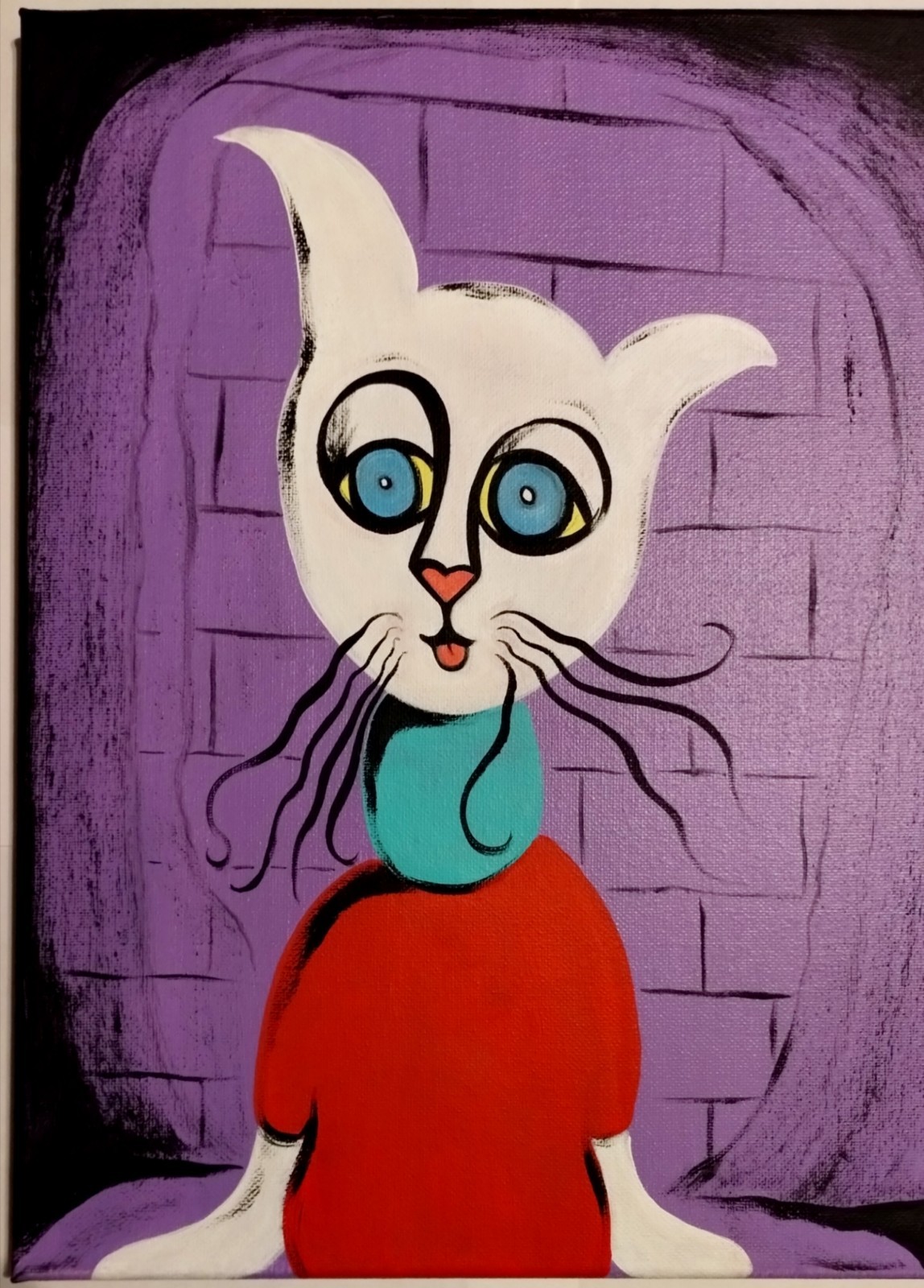 PURPLE CAT POP EXPRESSIONISM PAINTING STRETCHED CANVAS..11 X 14 BY: JORDO