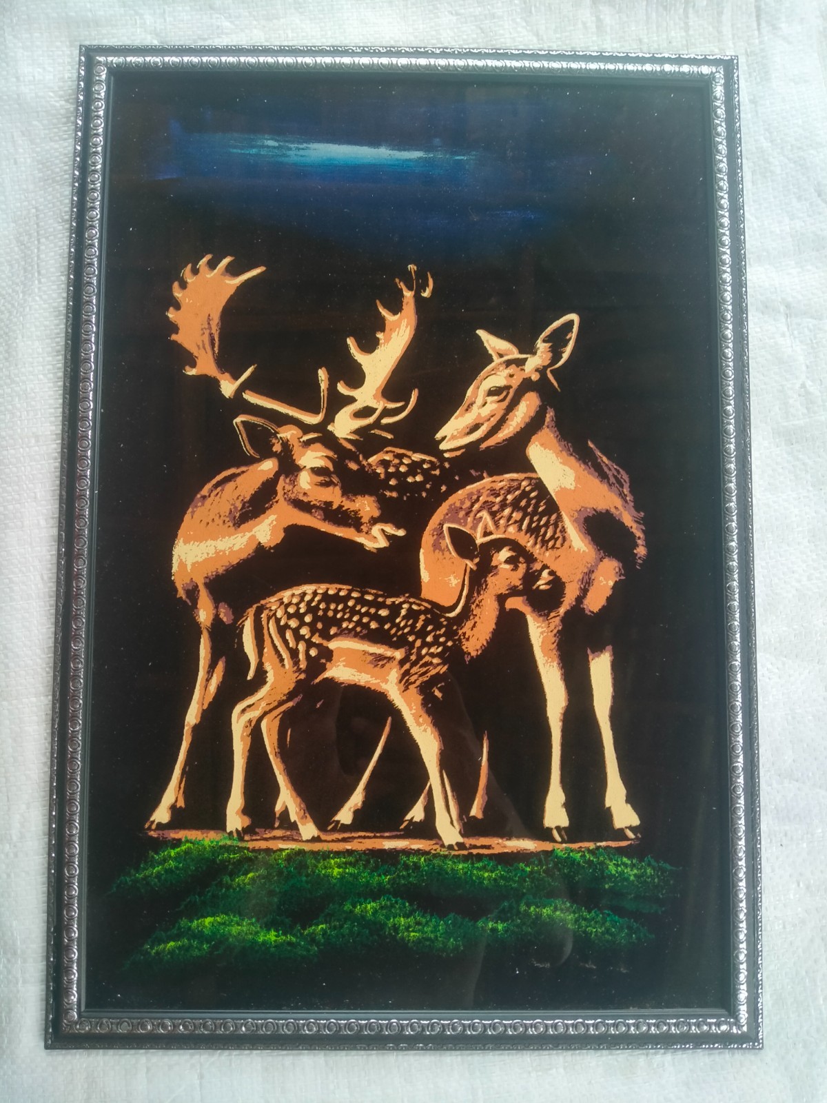 Black Velvet Art Vintage Framed Handmade Fabric Painting decor Sri Lanka NEW