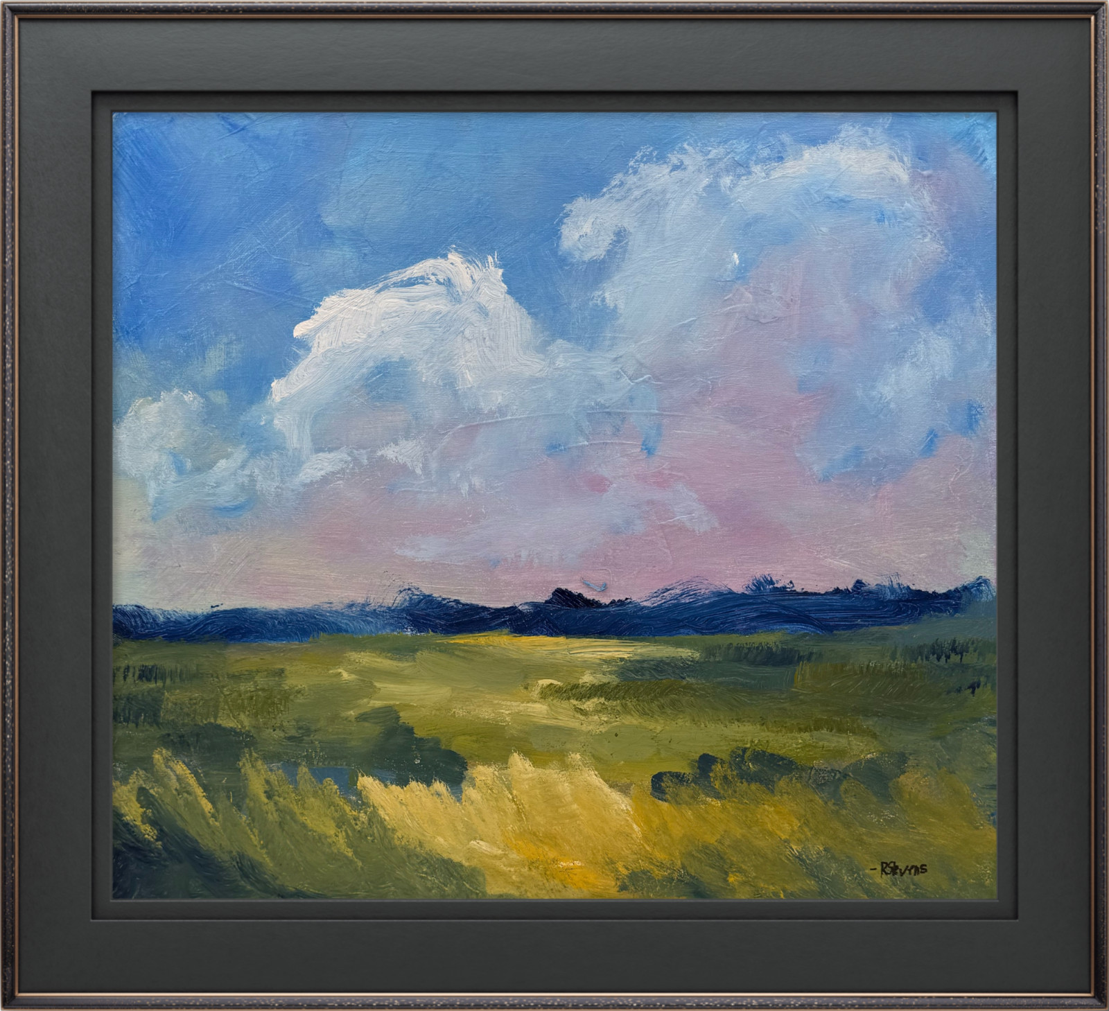 R Stevens Contemporary Meadow Landscape Painting Dramatic Sky Art