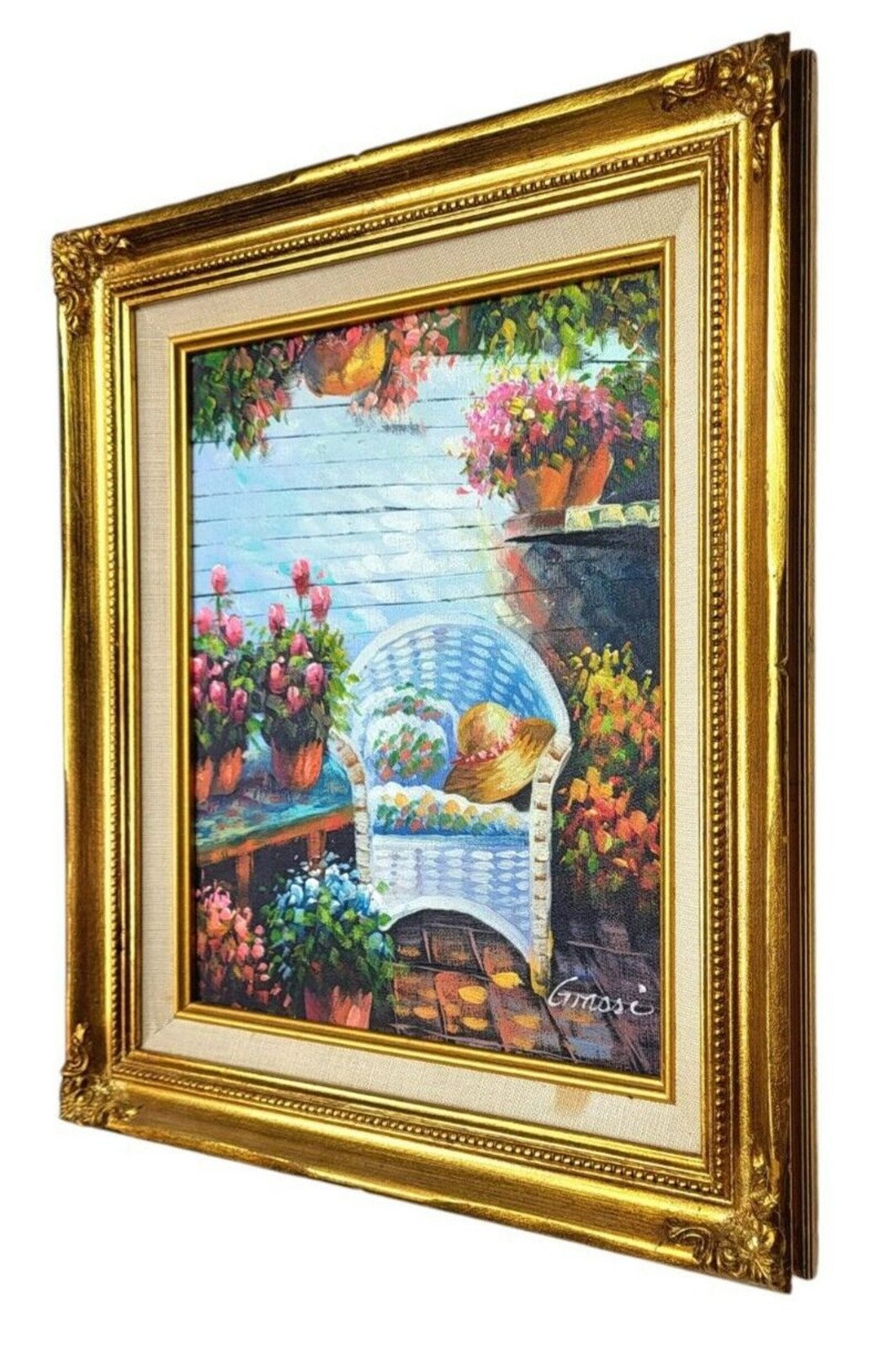 Vintage Original Still Life Oil Painting Floral Garden Shabby Boho Signed Framed
